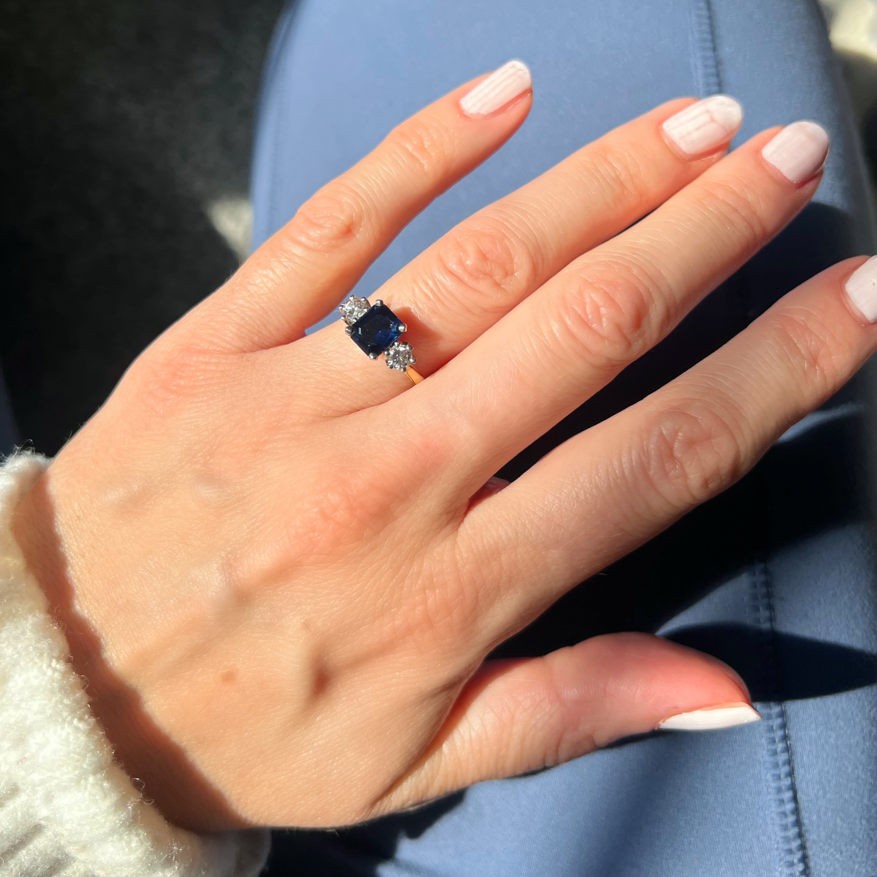 Sapphire and Diamond 3 Stone Ring