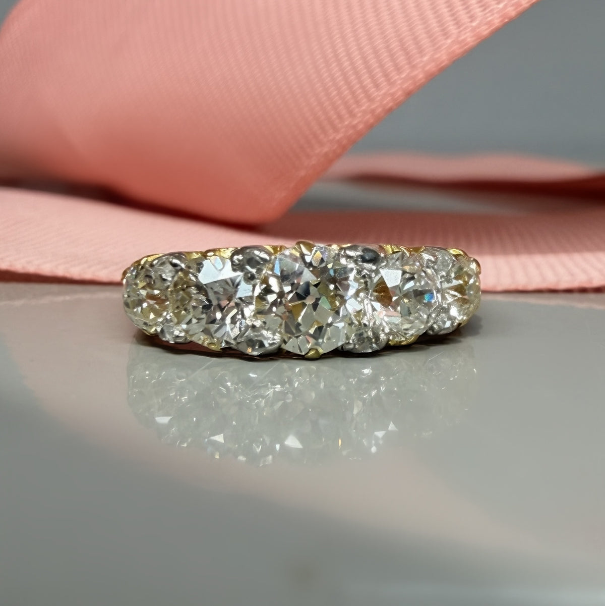 Antique Victorian 1.80ct Old Cut Diamond Half Hoop Ring
