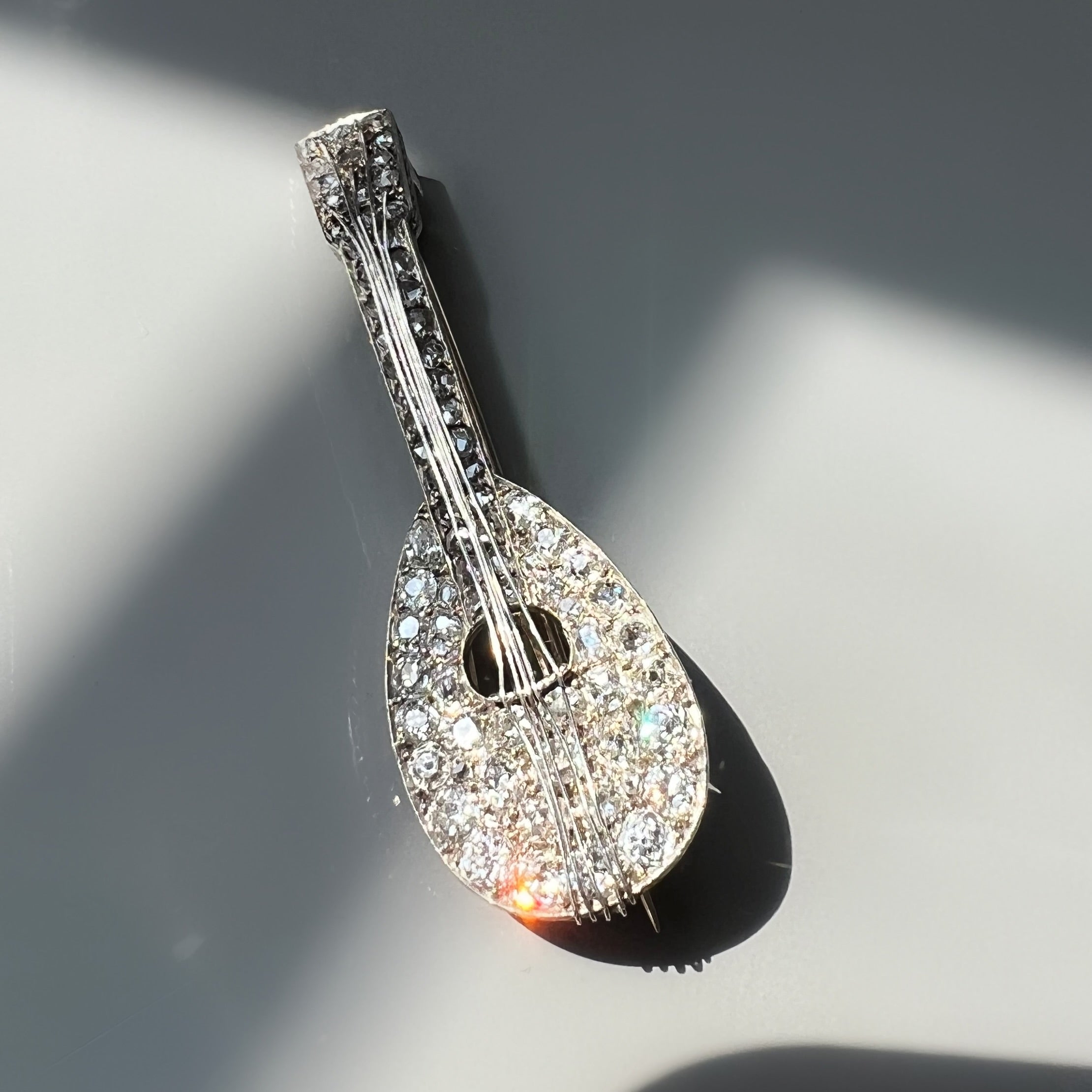 Antique Diamond Set Mandolin Brooch