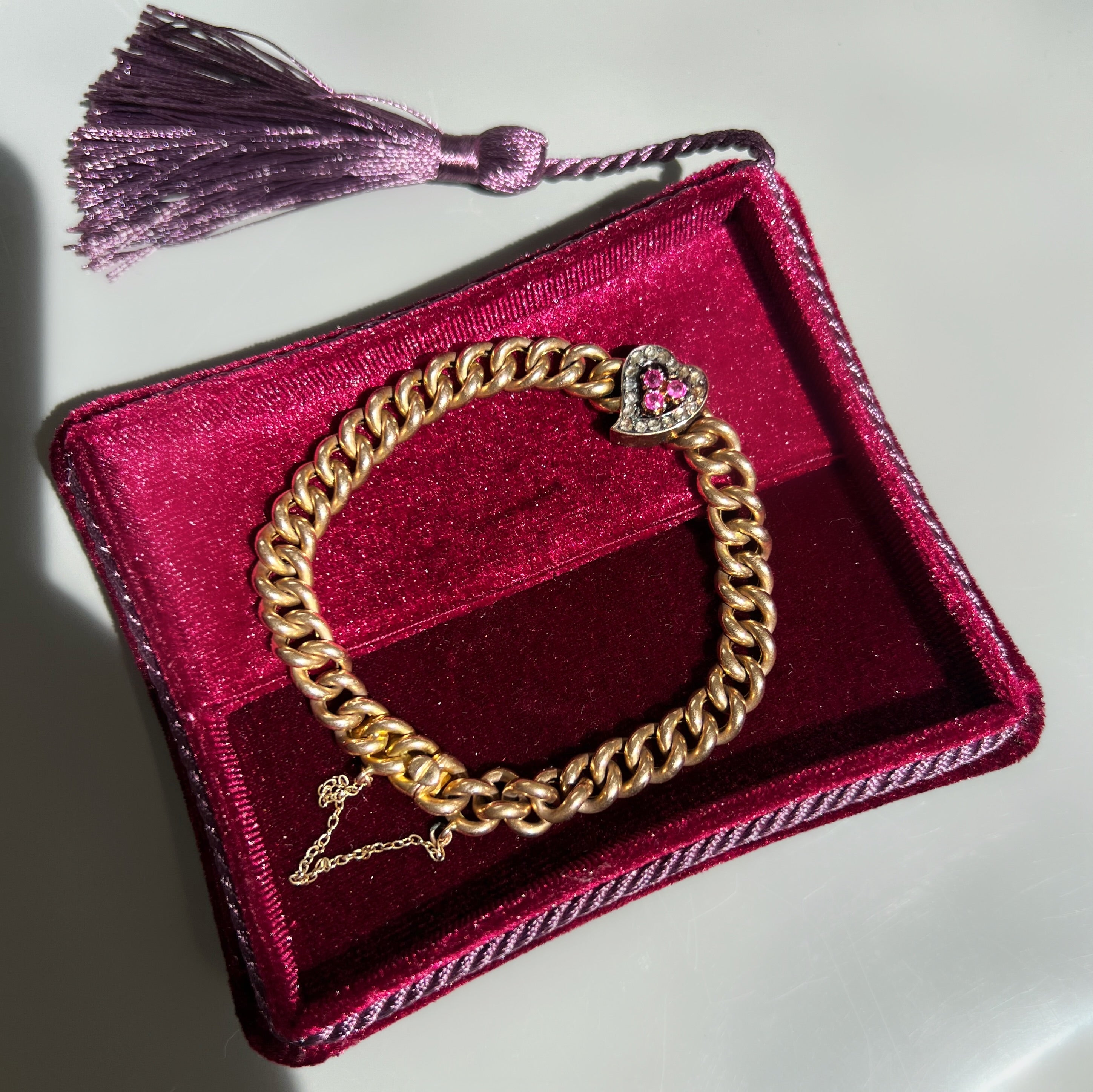 Antique Ruby and Diamond Witches Heart 15ct Gold Bracelet