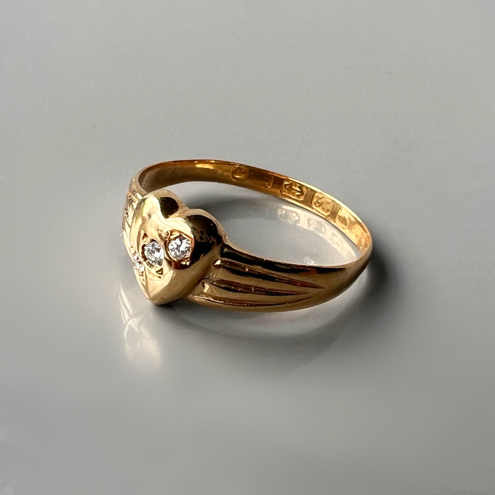 Antique 22ct Gold Heart Ring with 3 Diamonds