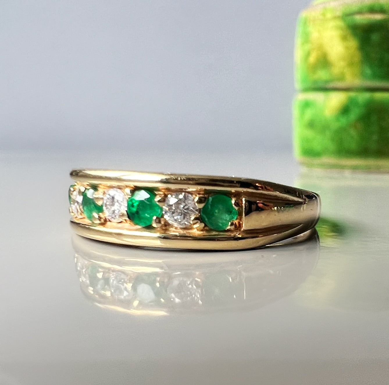 Emerald and Diamond Vintage Gold Band