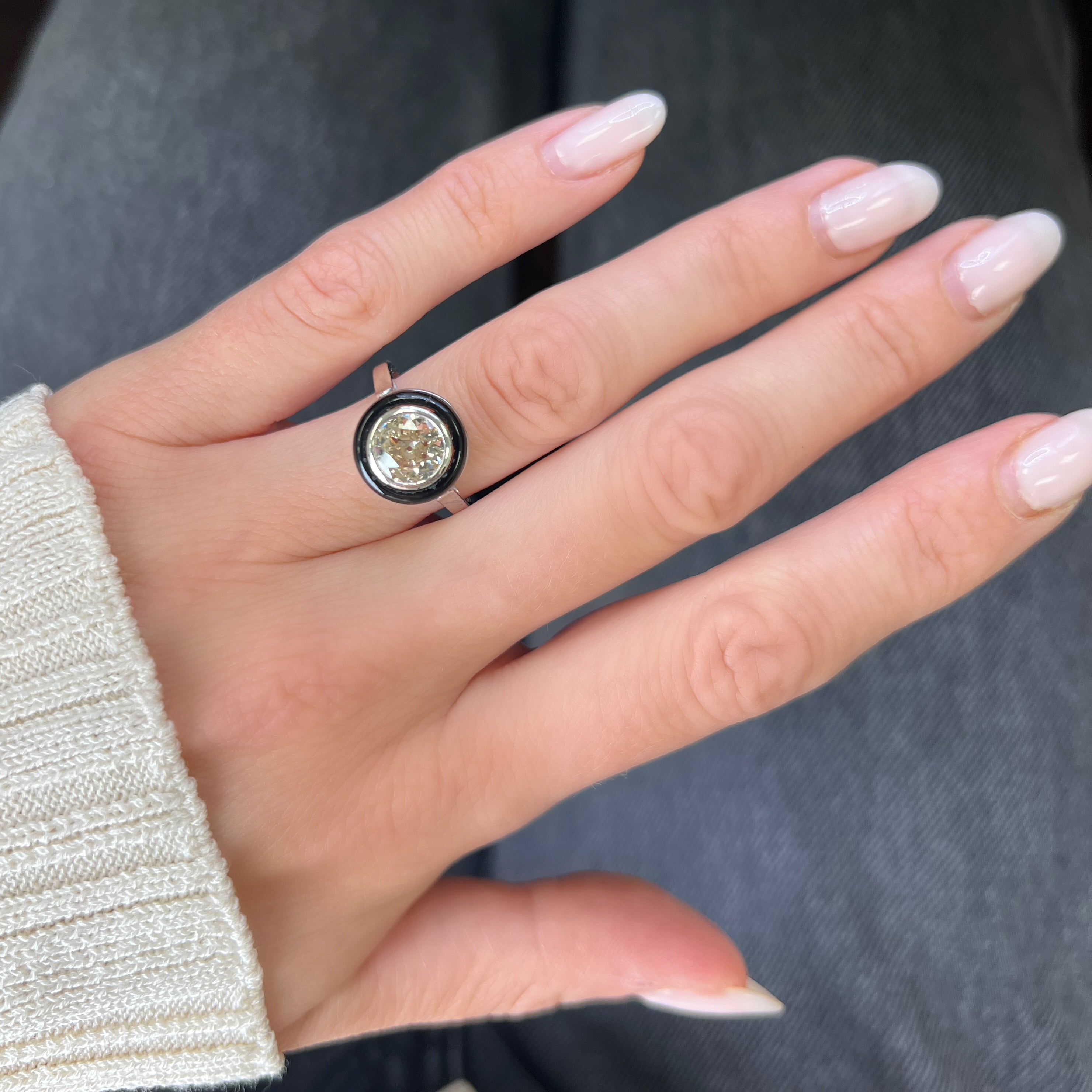 Art Deco 1.30ct Diamond and Onyx Ring