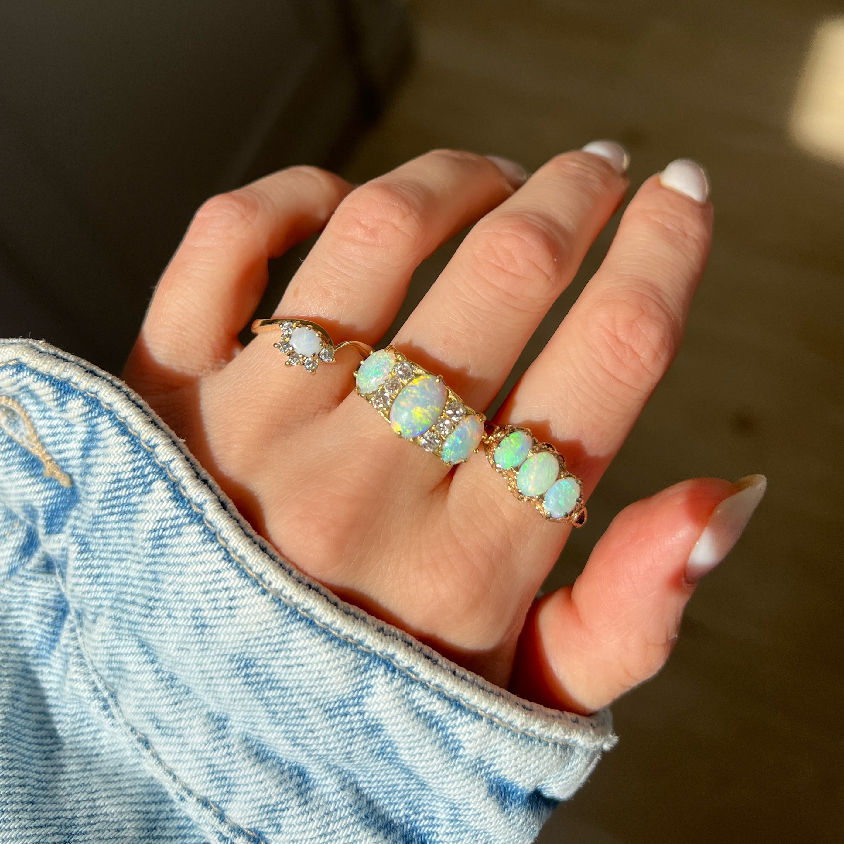 Opal and Diamond Half Hoop Ring