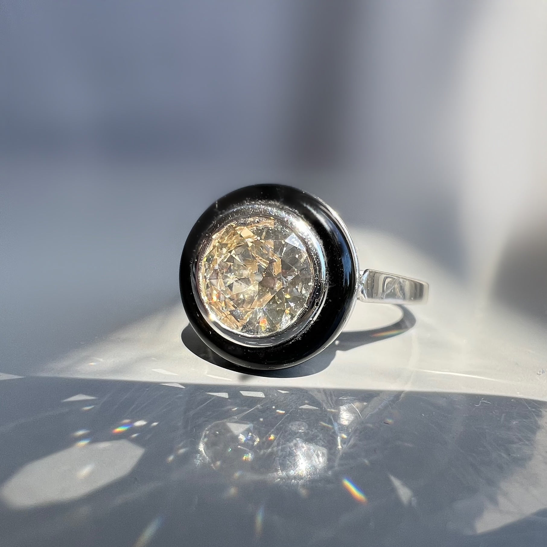 Art Deco 1.30ct Diamond and Onyx Ring