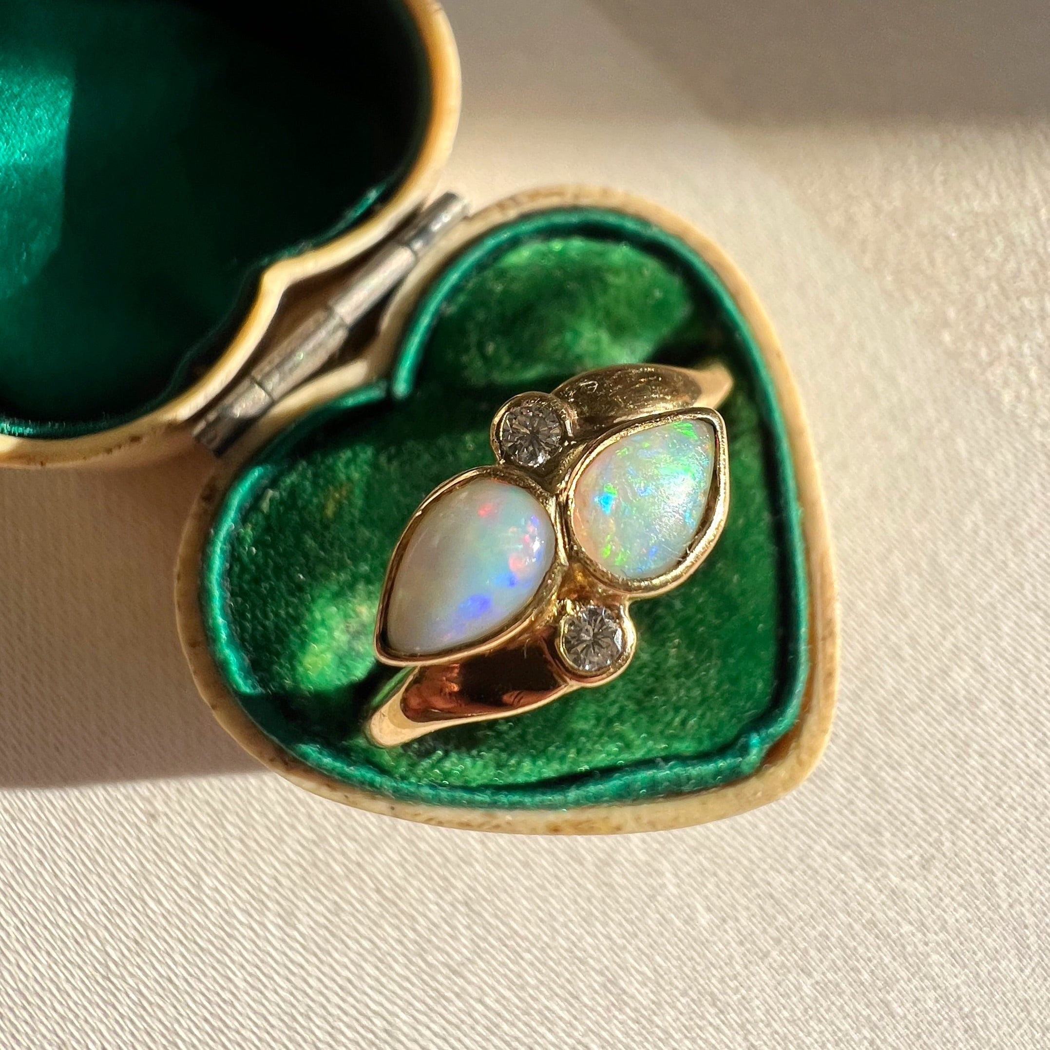 Opal and Diamond Petal Ring