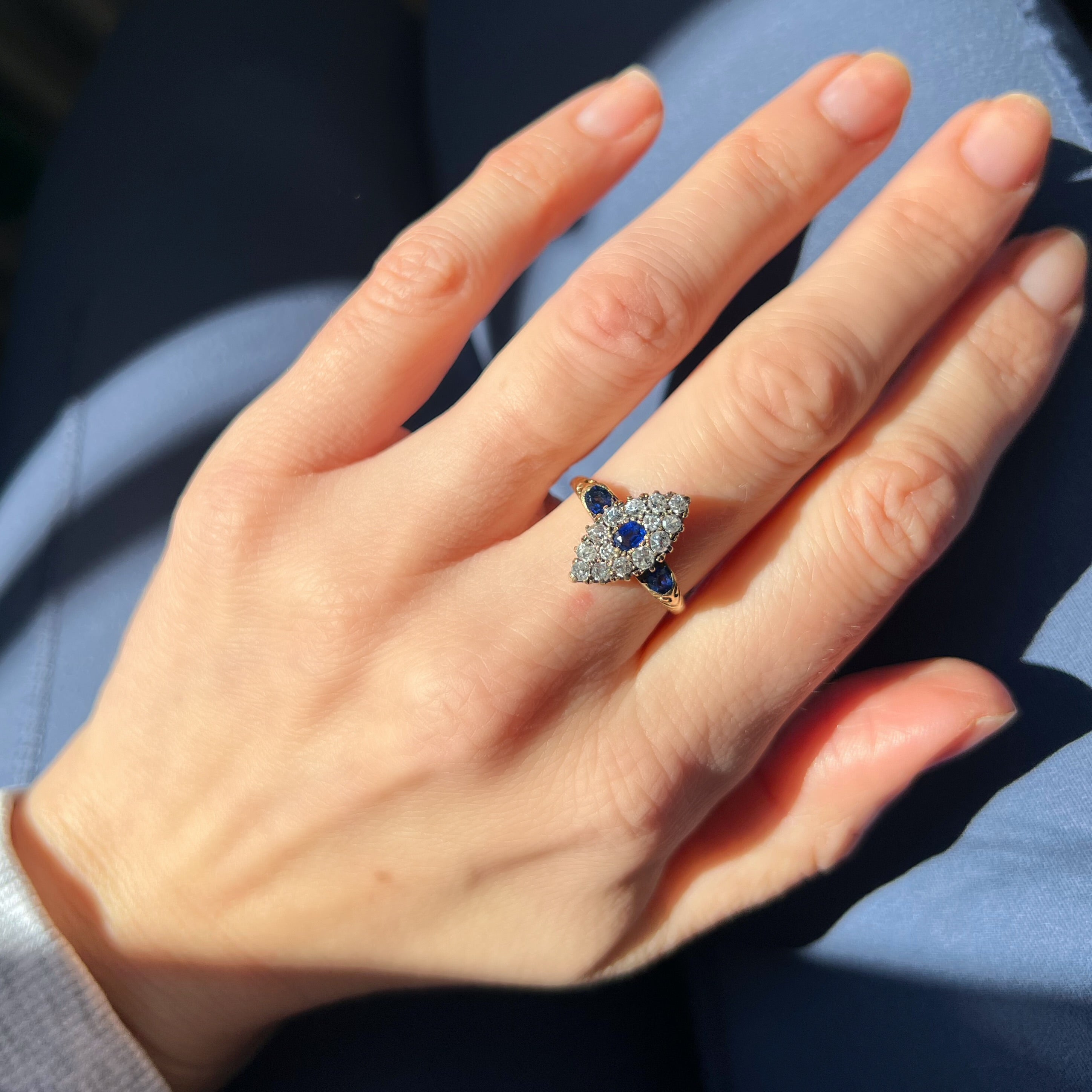 Antique Sapphire and Diamond Marquise Ring