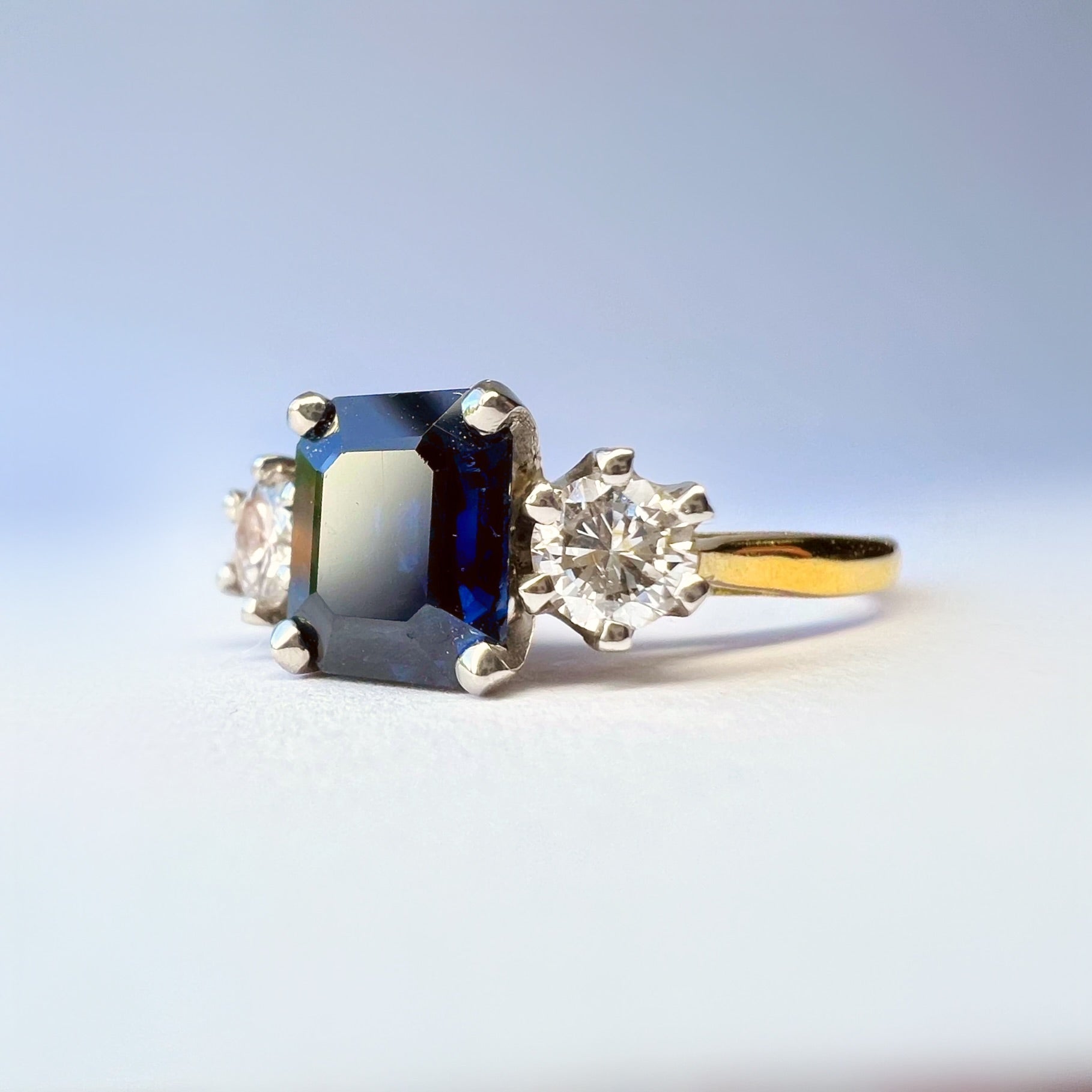 Sapphire and Diamond 3 Stone Ring