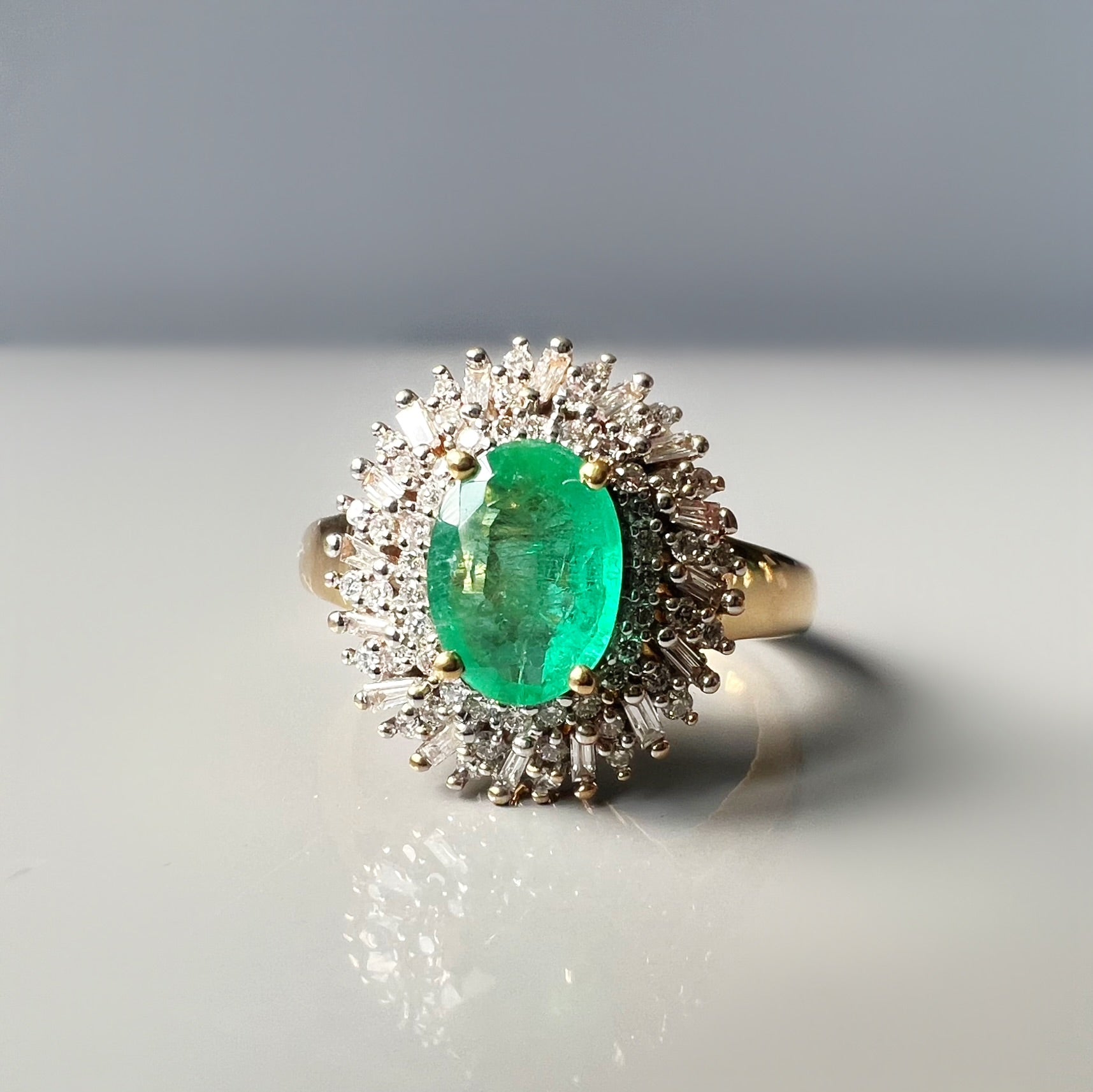 Emerald and Diamond Halo Ring