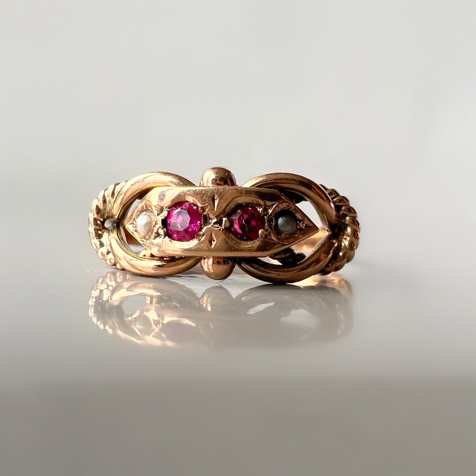 Vintage Ruby and Pearl Ornate Band