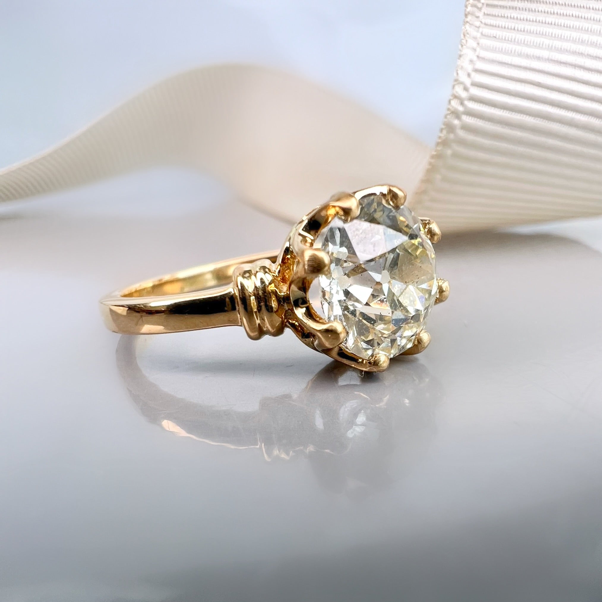 Re-set Antique 1.84ct Old Cut Diamond 18ct Gold Ring