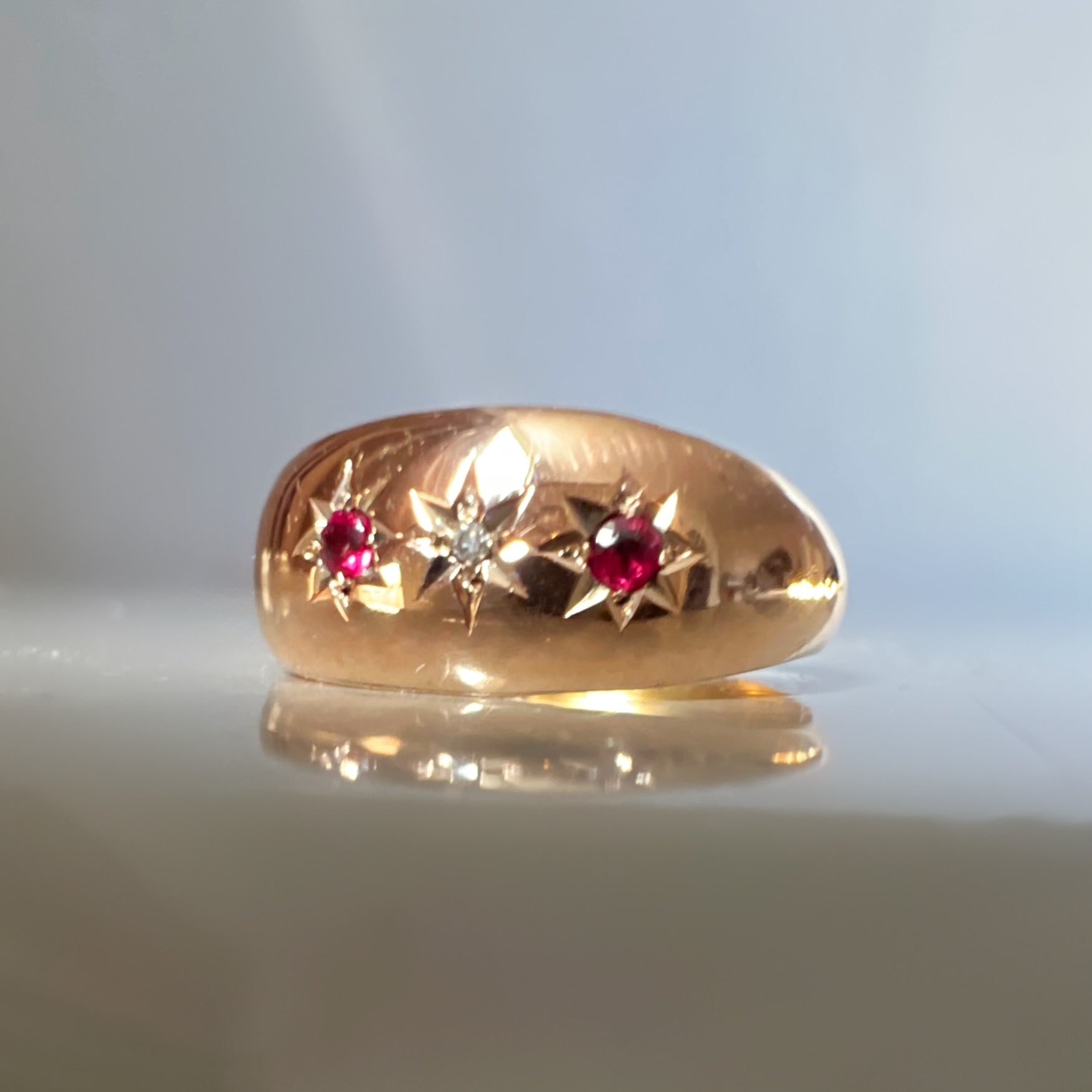 Antique Edwardian 9ct Gold with Star Set Diamond and Rubies