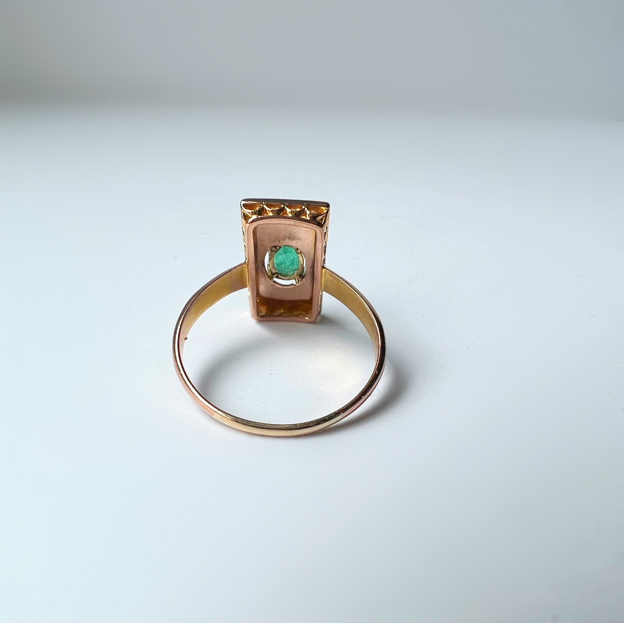 Antique Emerald and Pearl Rectangular Ring
