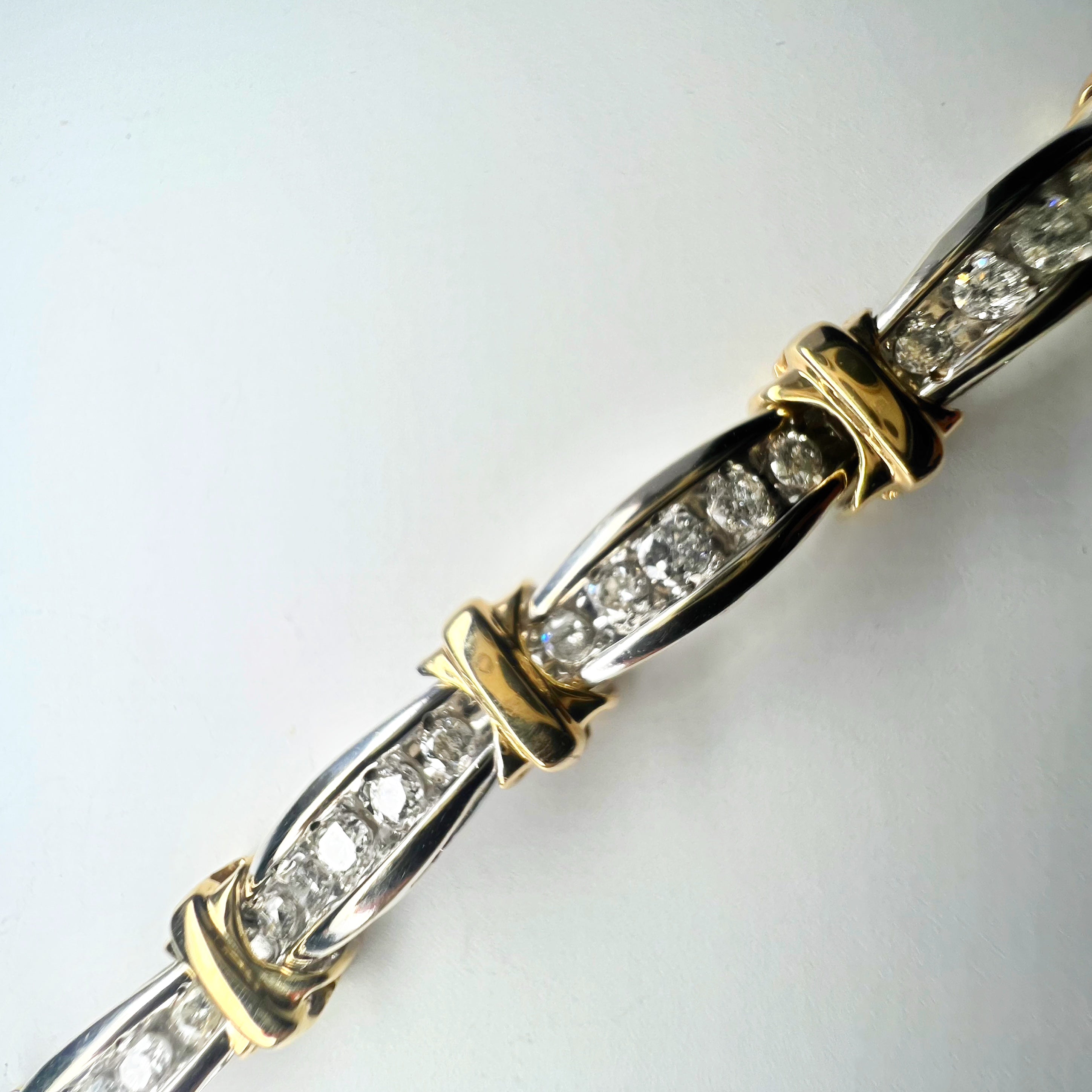 Vintage 2.40ct Diamond and 10ct White and Yellow Gold Bracelet