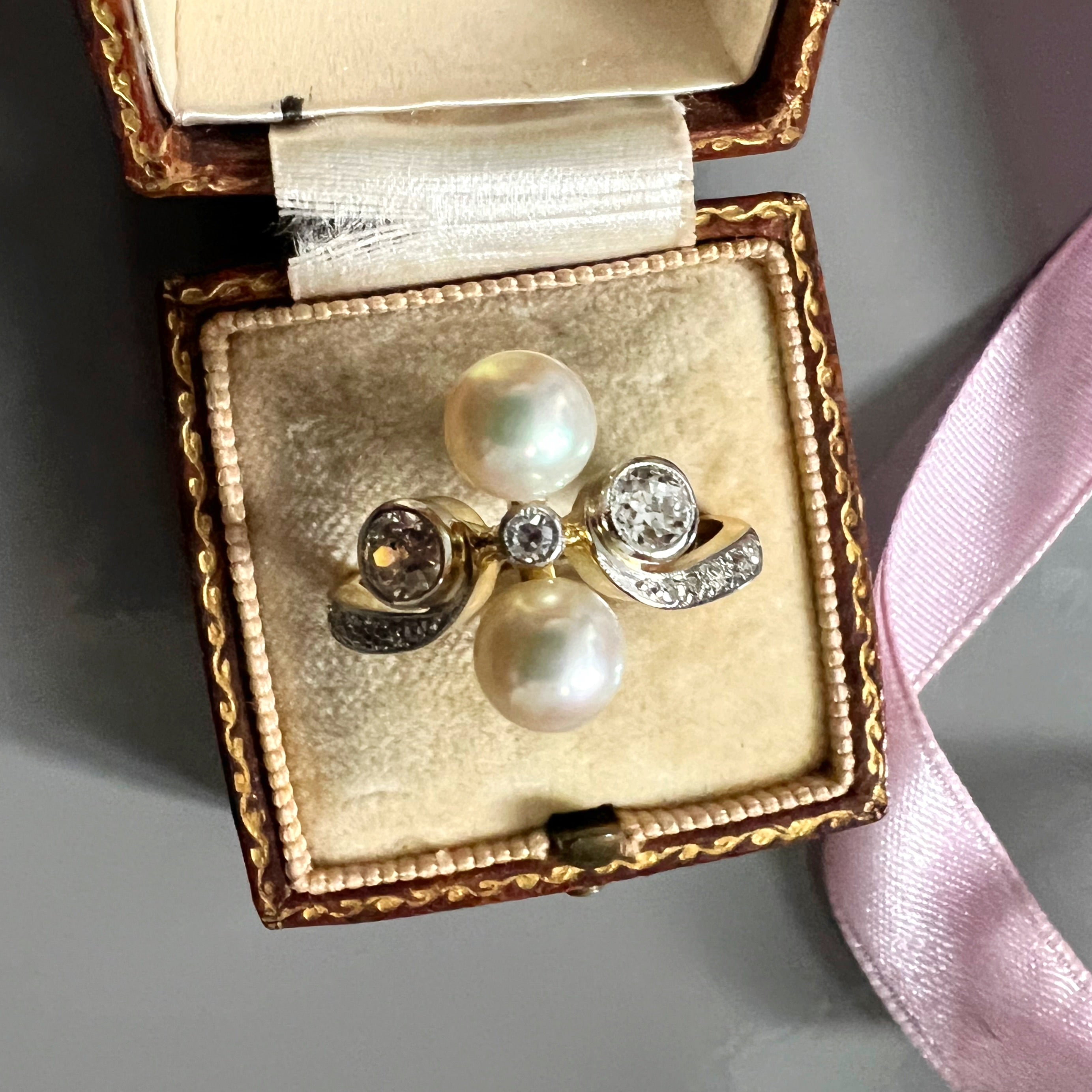 Antique Art Nouveau Pearl and Diamond Ring