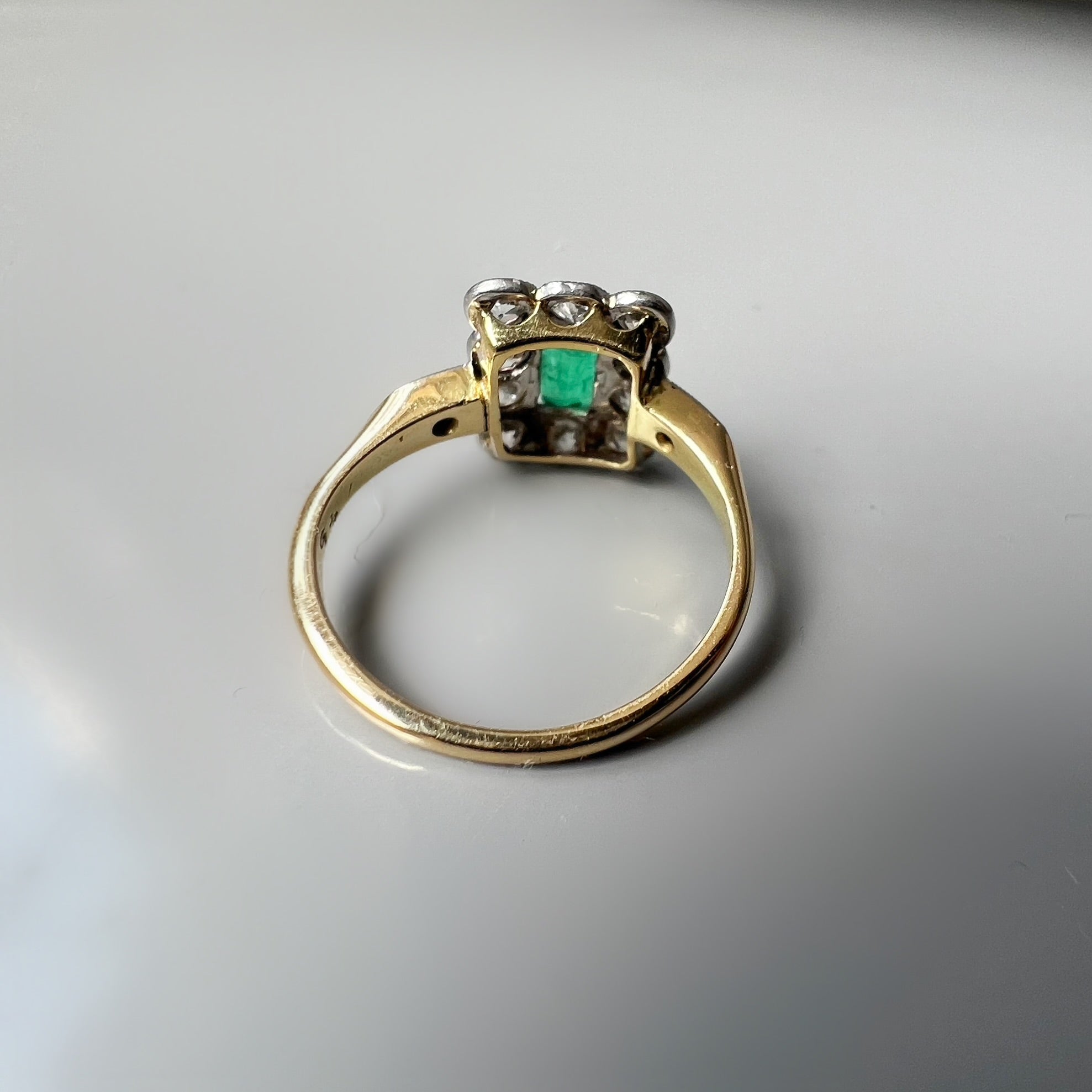 Antique 0.75ct Emerald and Diamond Rectangular Ring