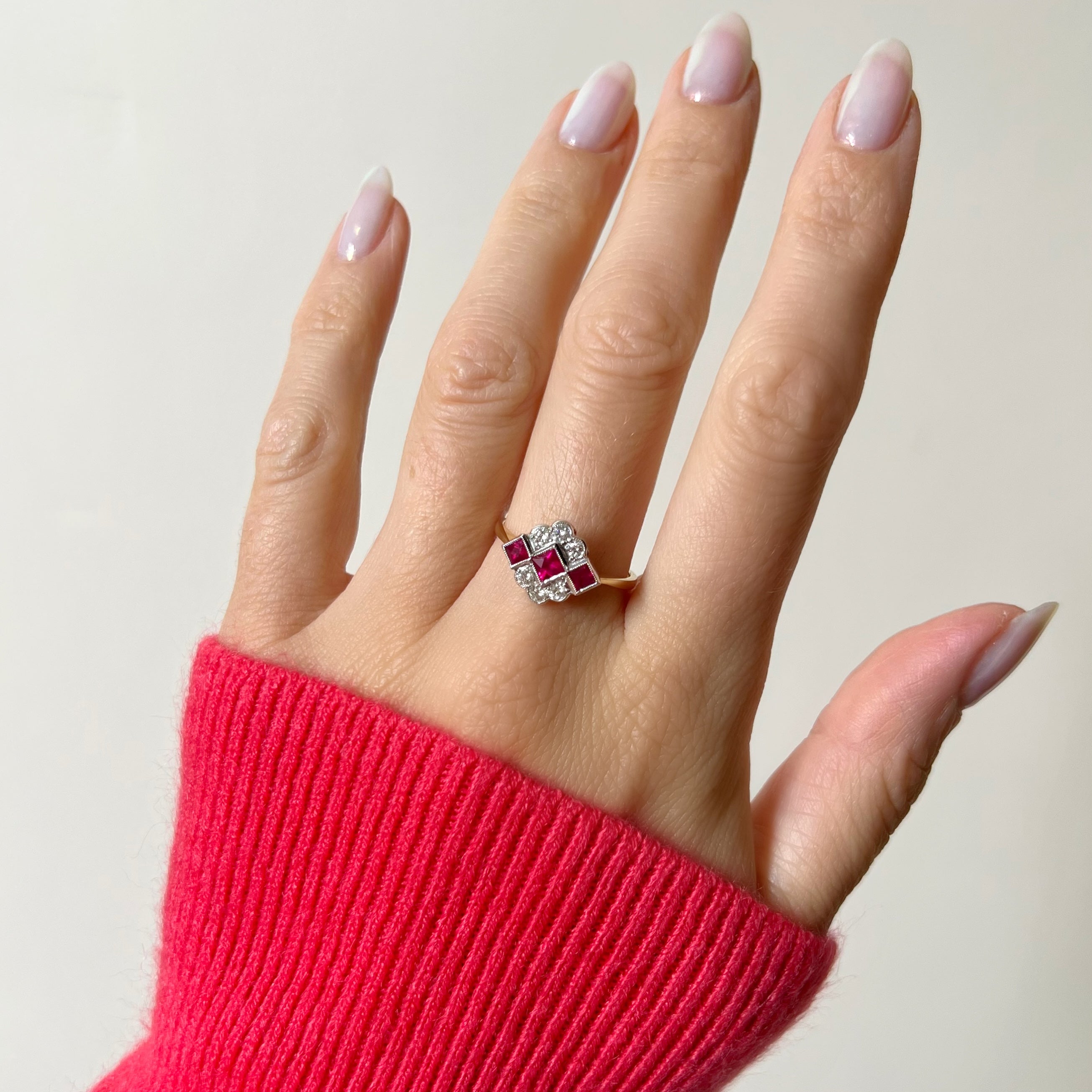 Ruby and Diamond Art Deco Style Ring