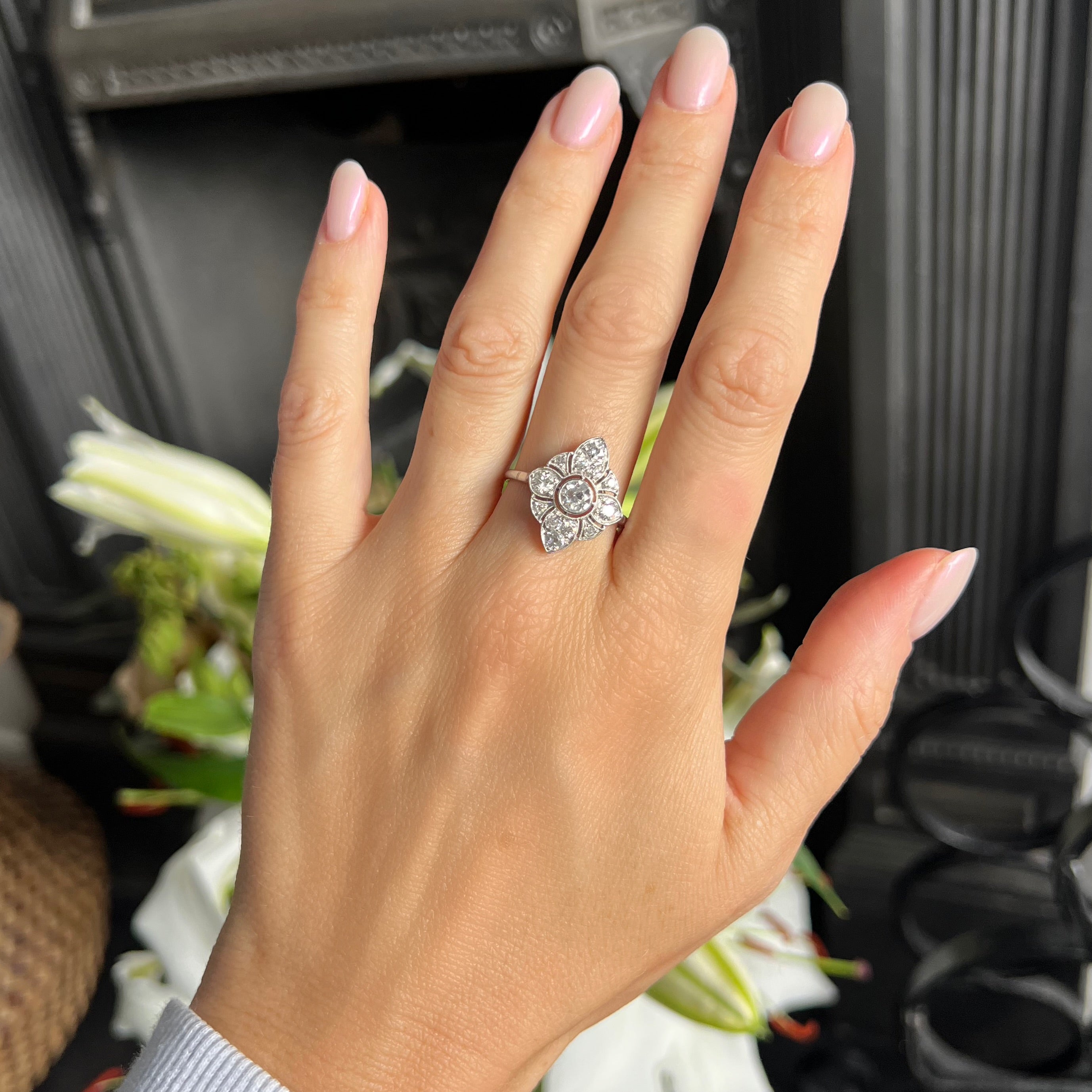 Antique Edwardian Diamond Floral Ring