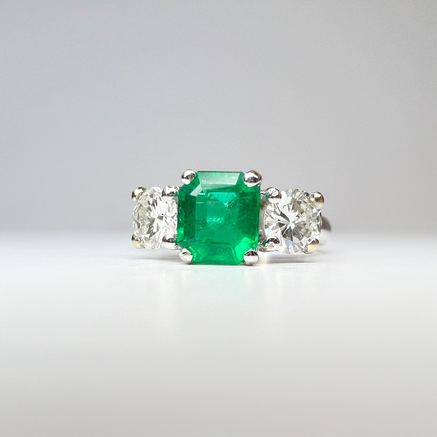 1.26ct Colombian Emerald and 1.02ct Diamond Trilogy Ring