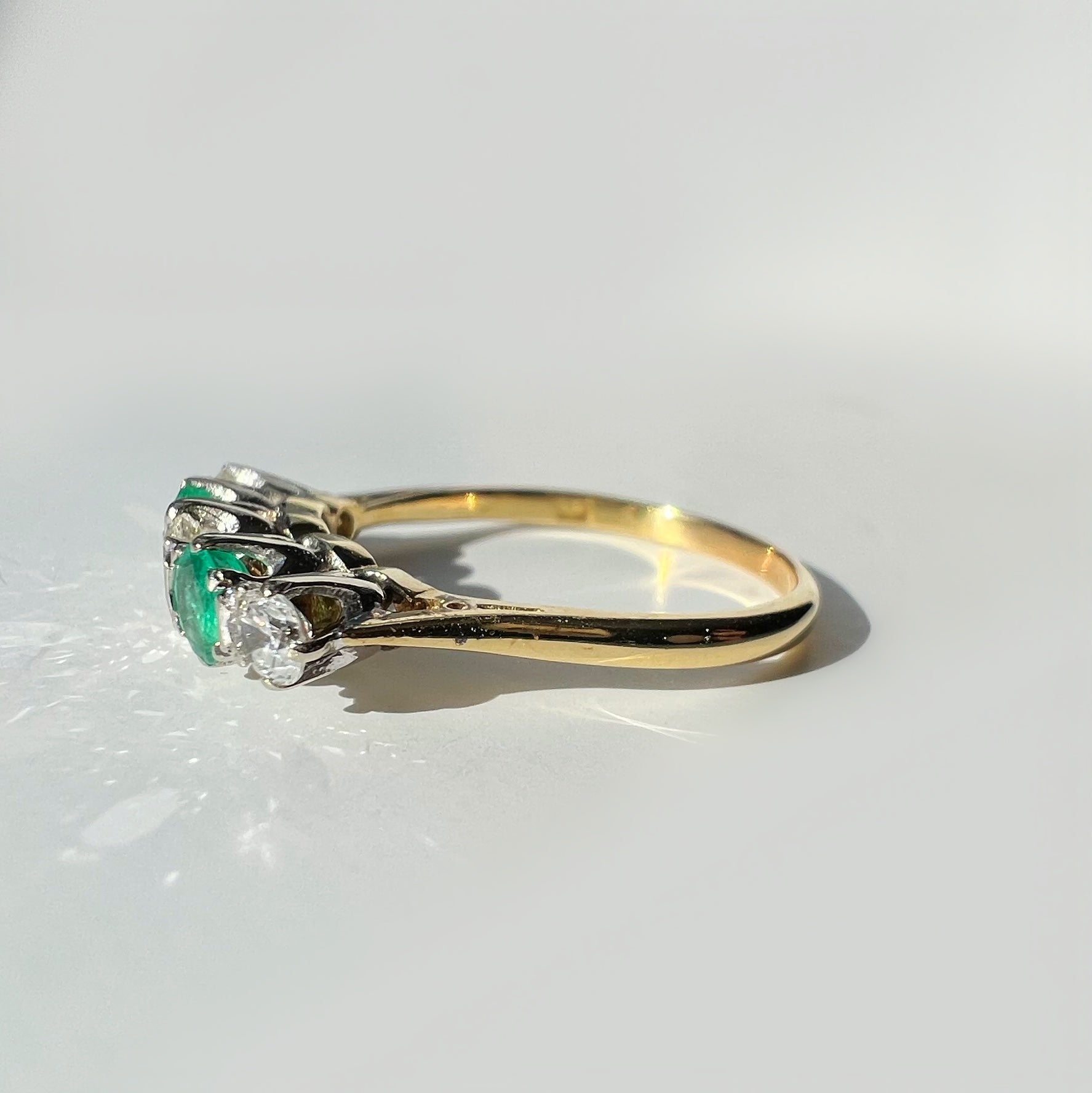 Vintage Diamond and Emerald 5 Stone Line Ring