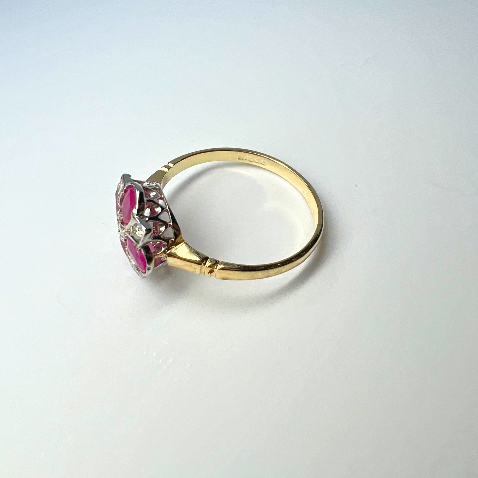 Victorian Style Ruby and Diamond Clover Ring