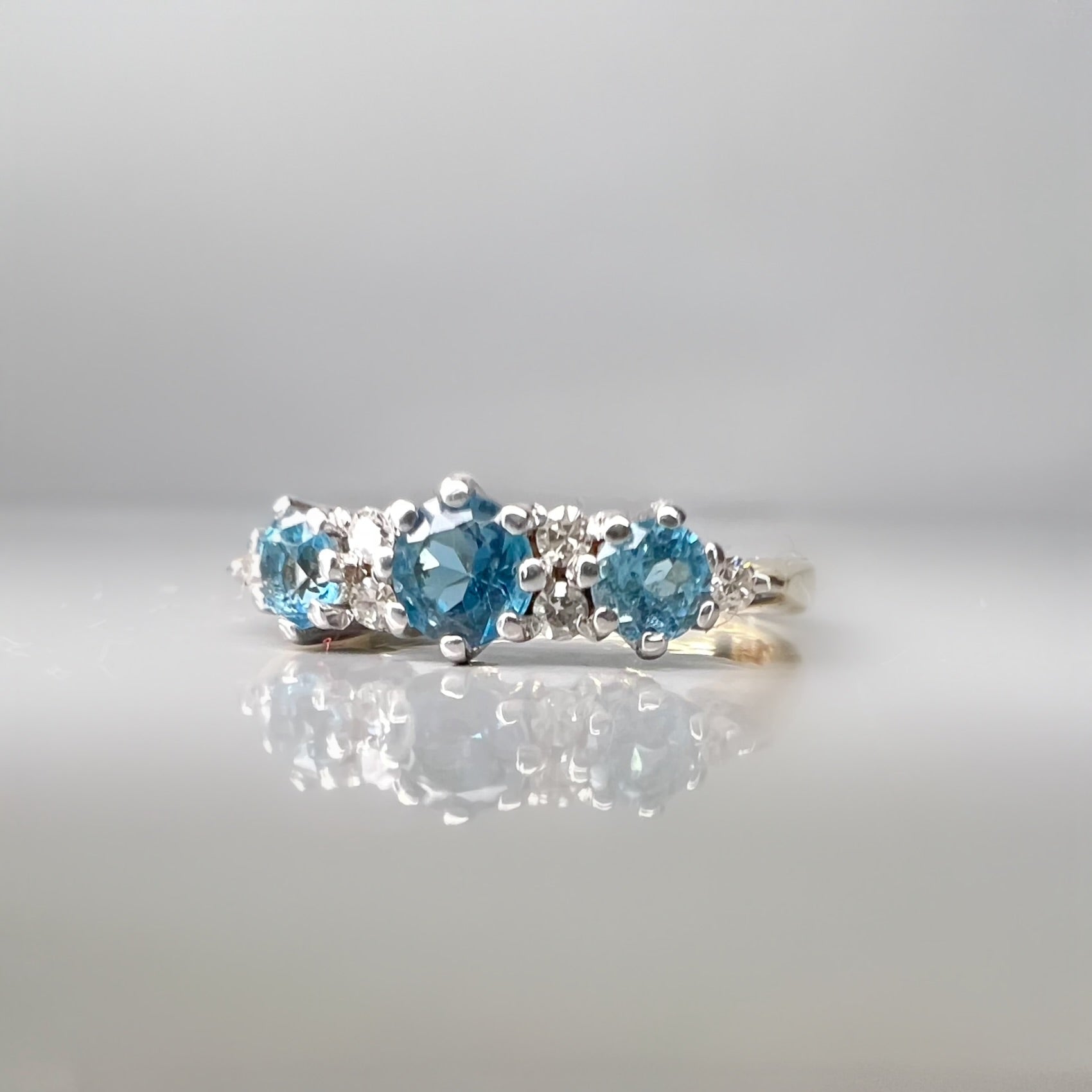 Vintage Blue Topaz and Diamond 9ct Gold Ring