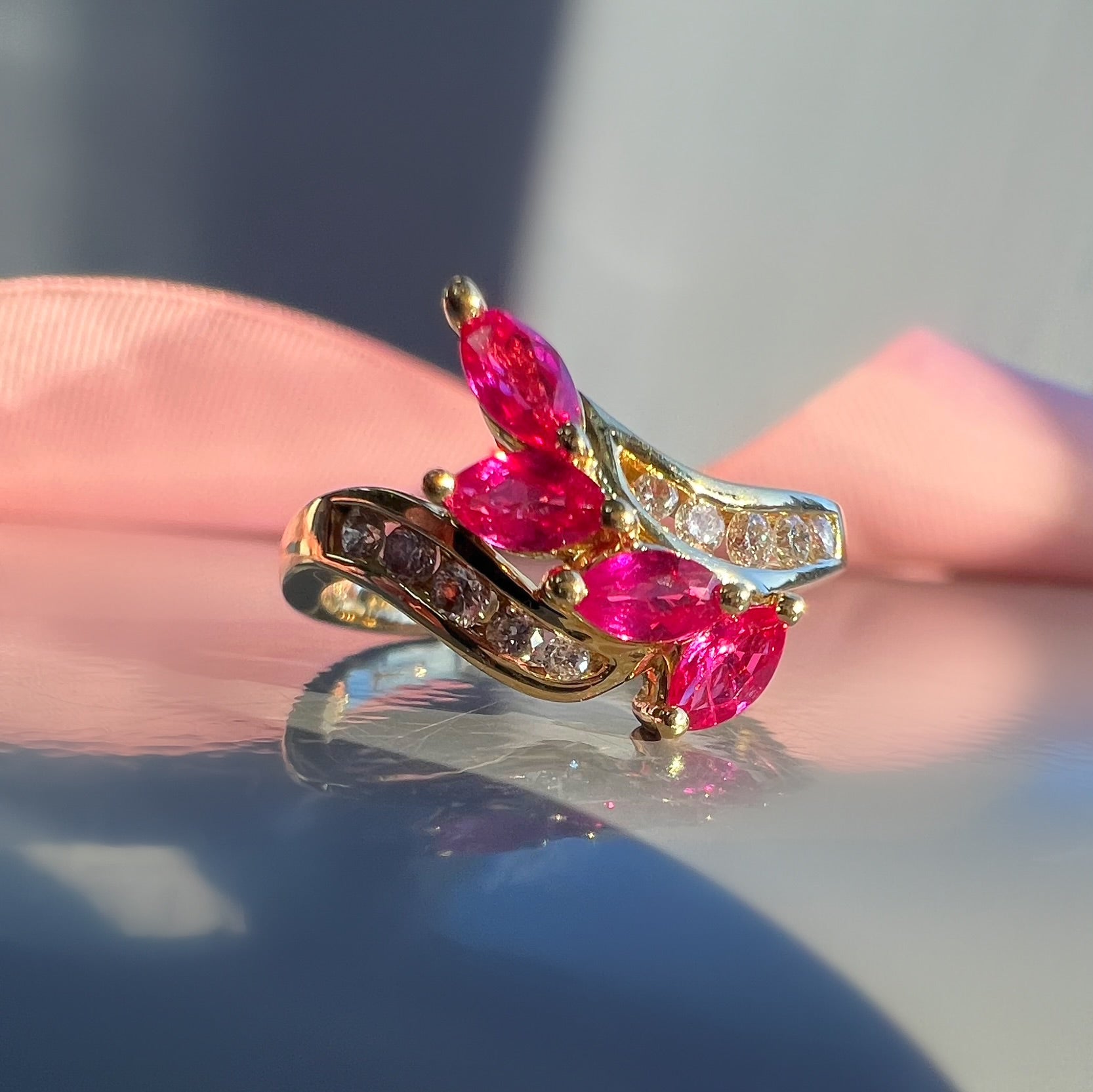 Floral Style Ruby and Diamond 18ct Gold Ring