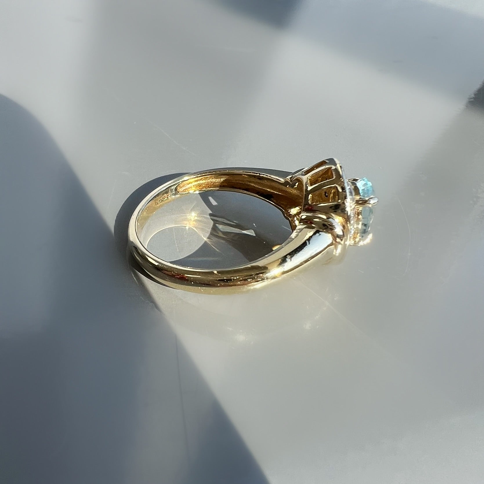 Vintage Blue Topaz and Diamond Halo 9ct Gold Ring