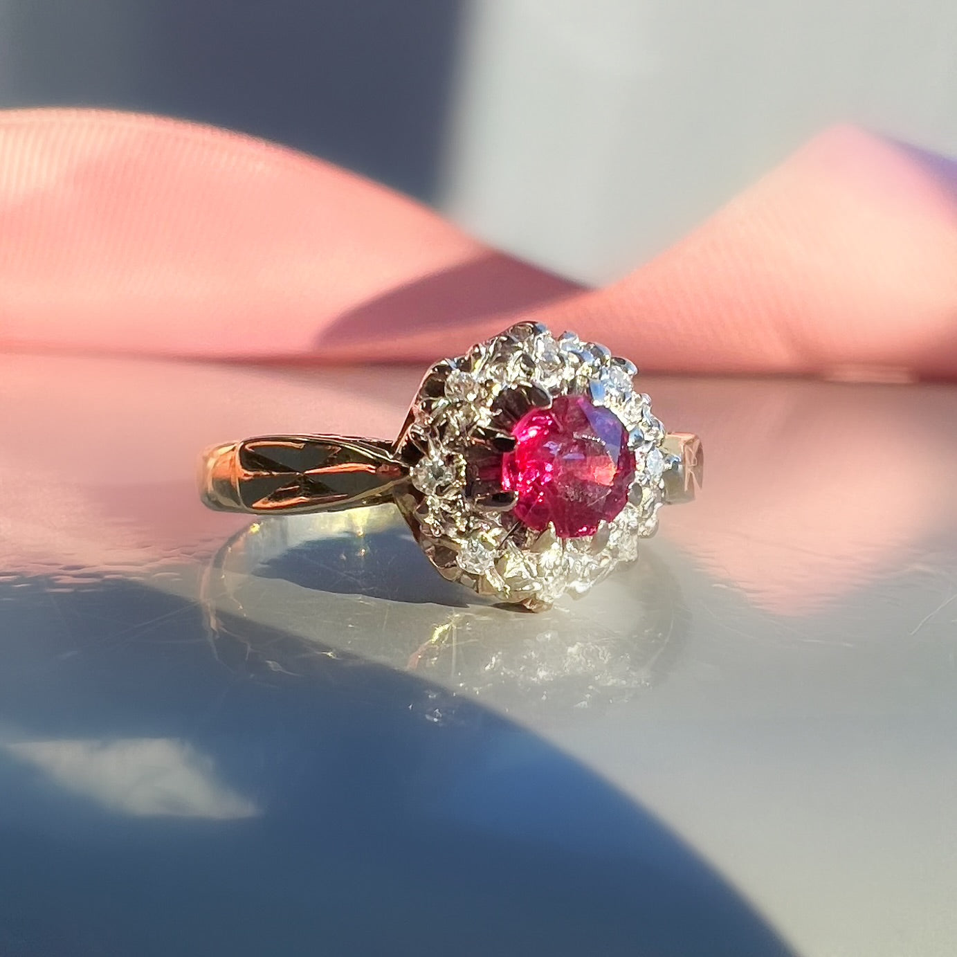 Vintage Ruby and Diamond Cluster Ring, 18ct Gold