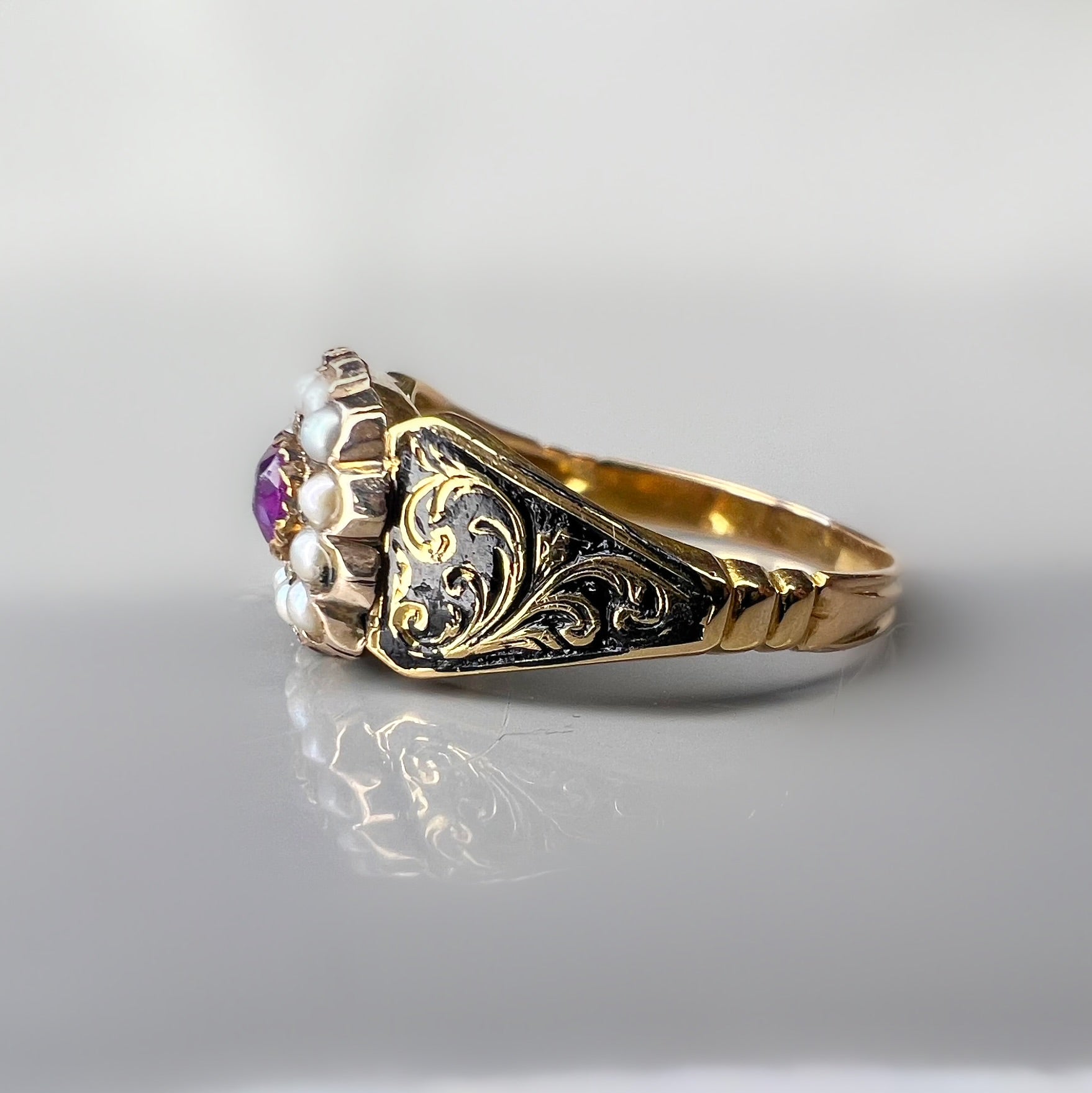 Antique Victorian Amethyst and Pearl Mourning Ring