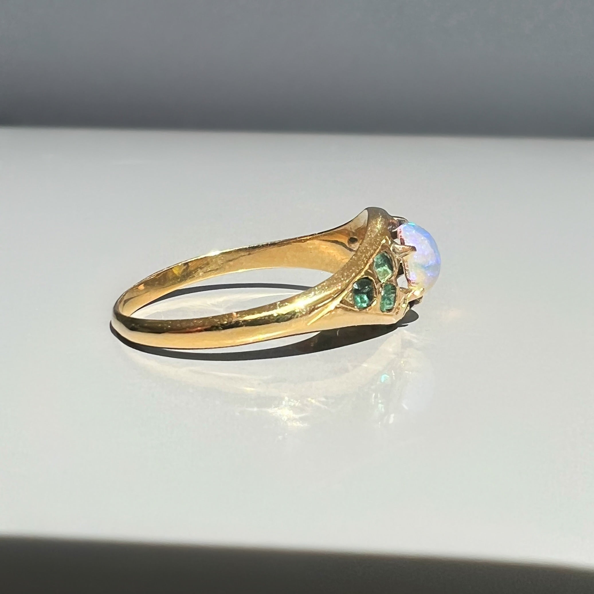 Unusual Opal and Emerlad Belcher Ring