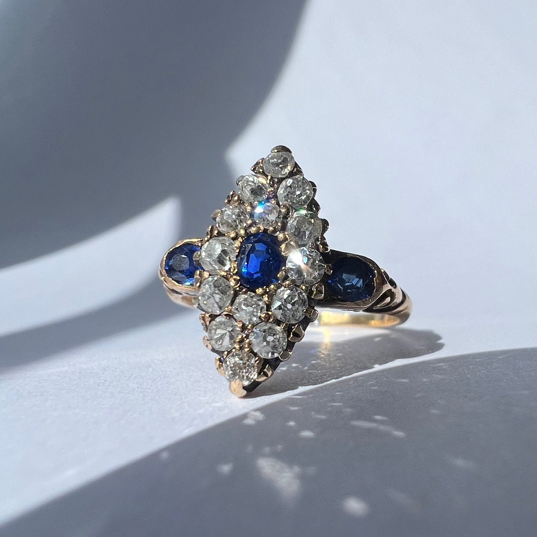 Antique Sapphire and Diamond Marquise Ring