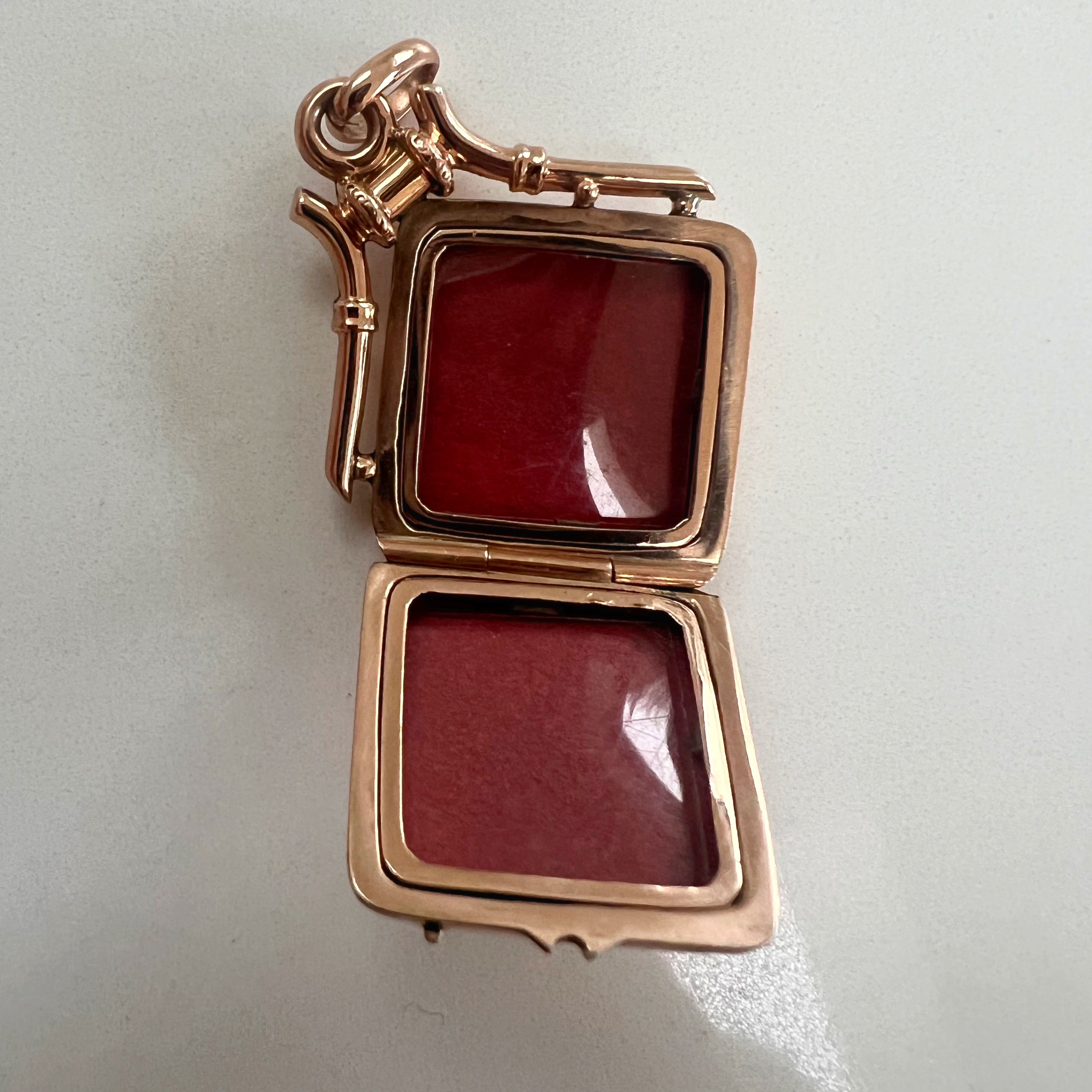 Vintage Square 9ct Gold Locket with Opal Clover