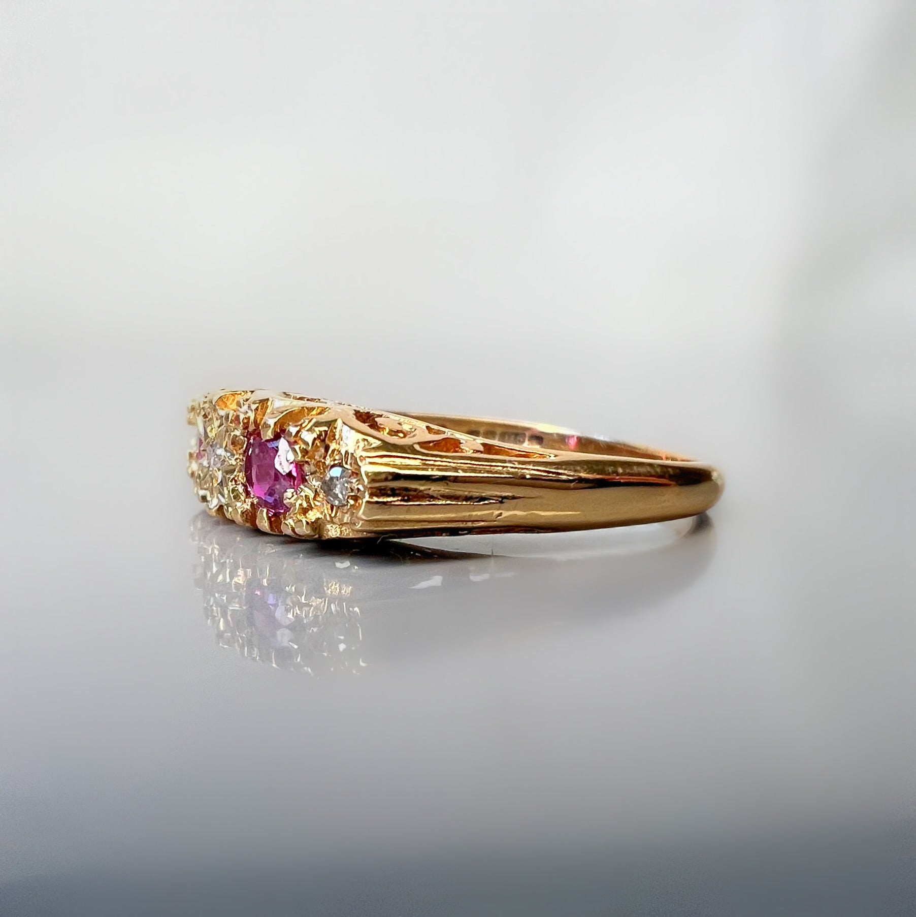 Vintage Ruby an Diamond 9ct Gold Half Hoop Ring