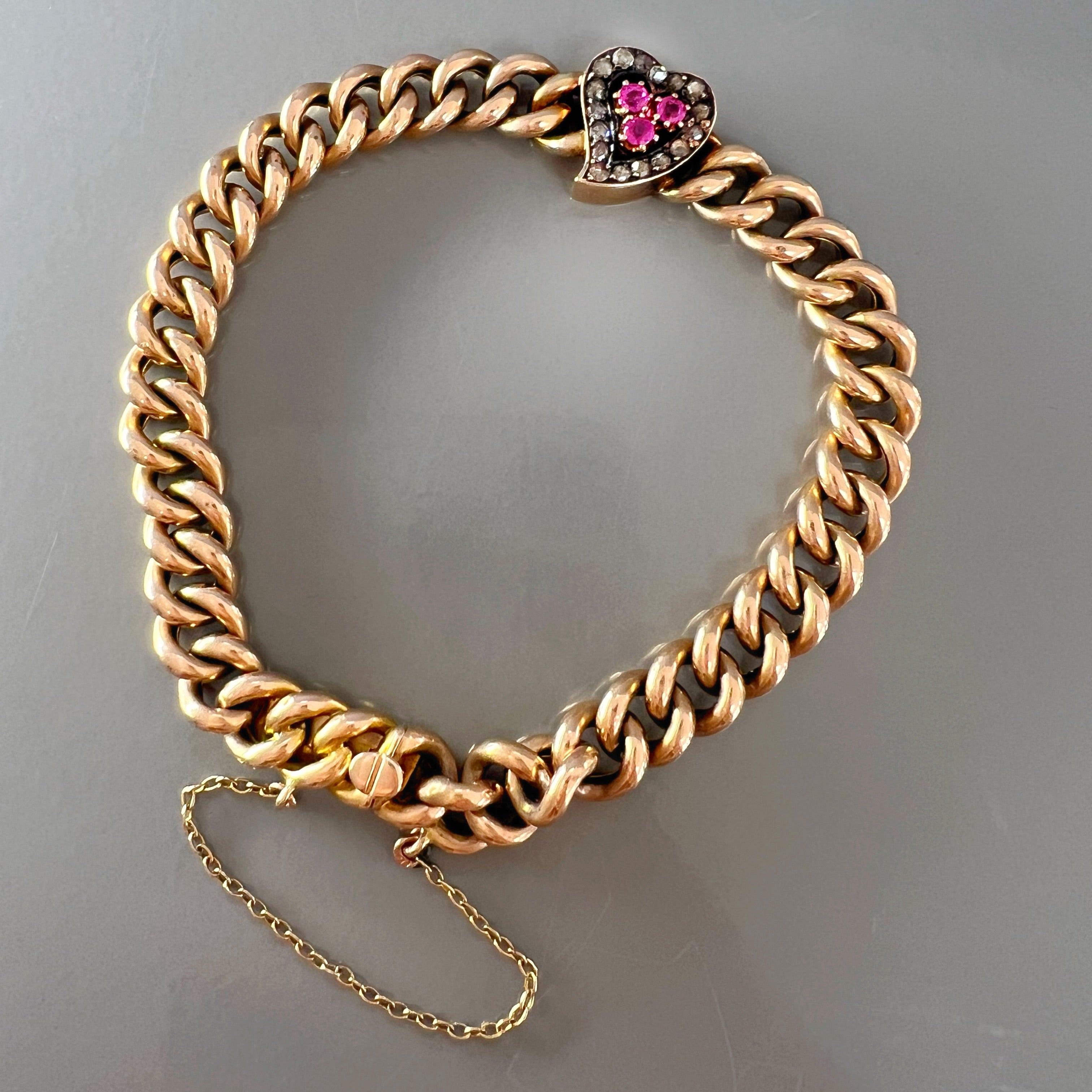 Antique Ruby and Diamond Witches Heart 15ct Gold Bracelet