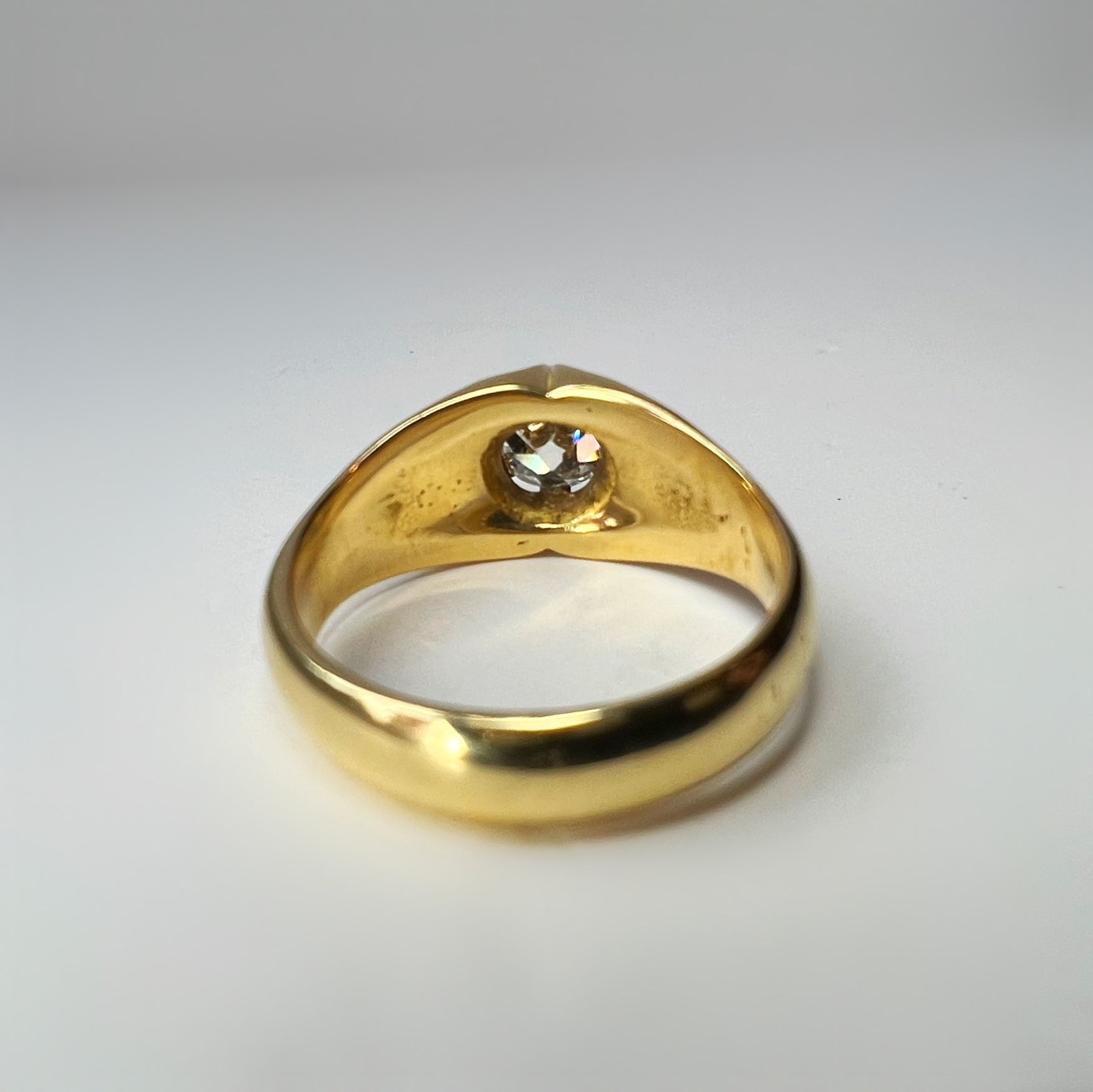 Antique 1.25ct Old Cut Diamond 18ct Gold Belcher Ring
