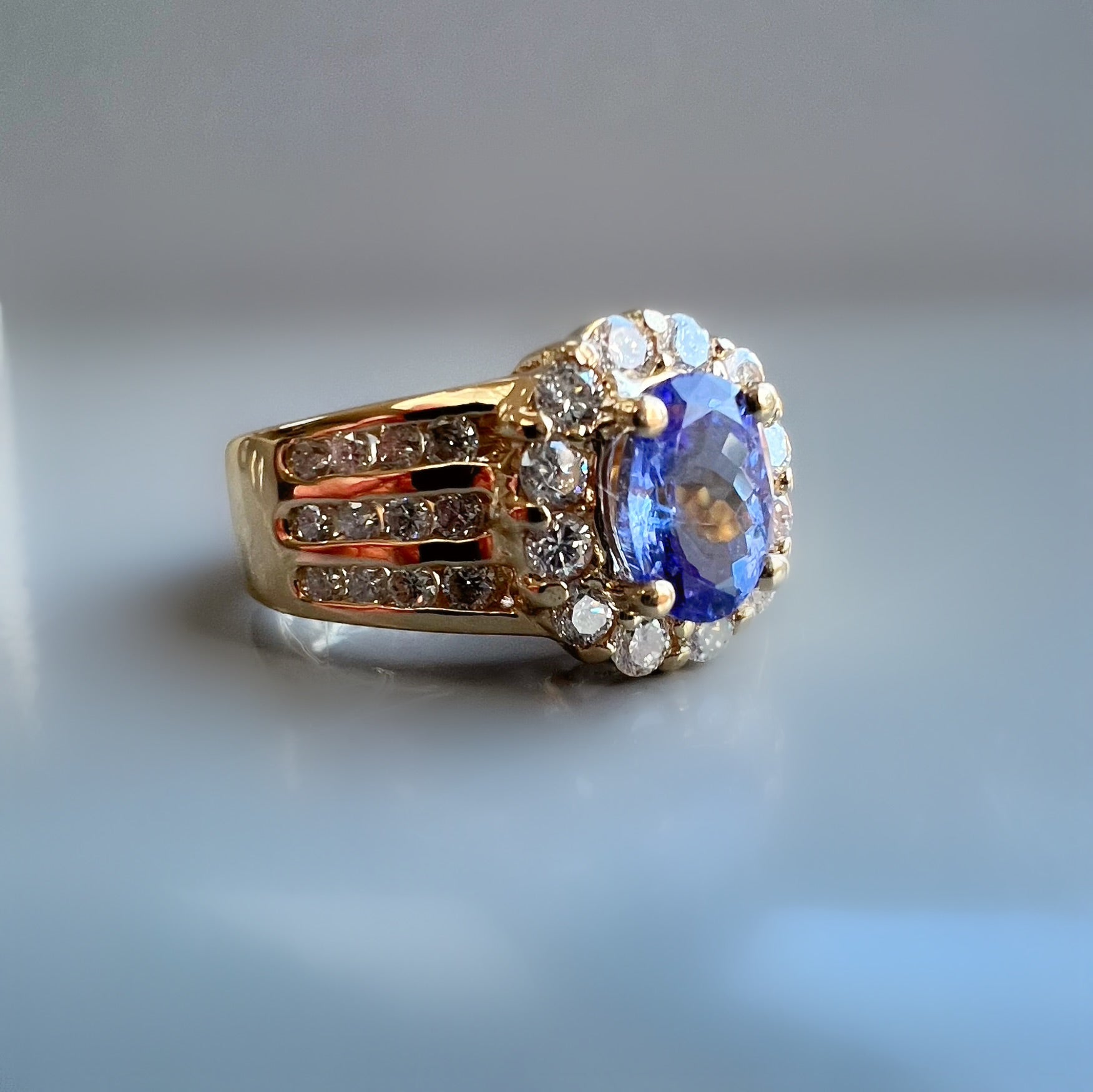 Tanzanite and Diamond Cluster Dress Ring