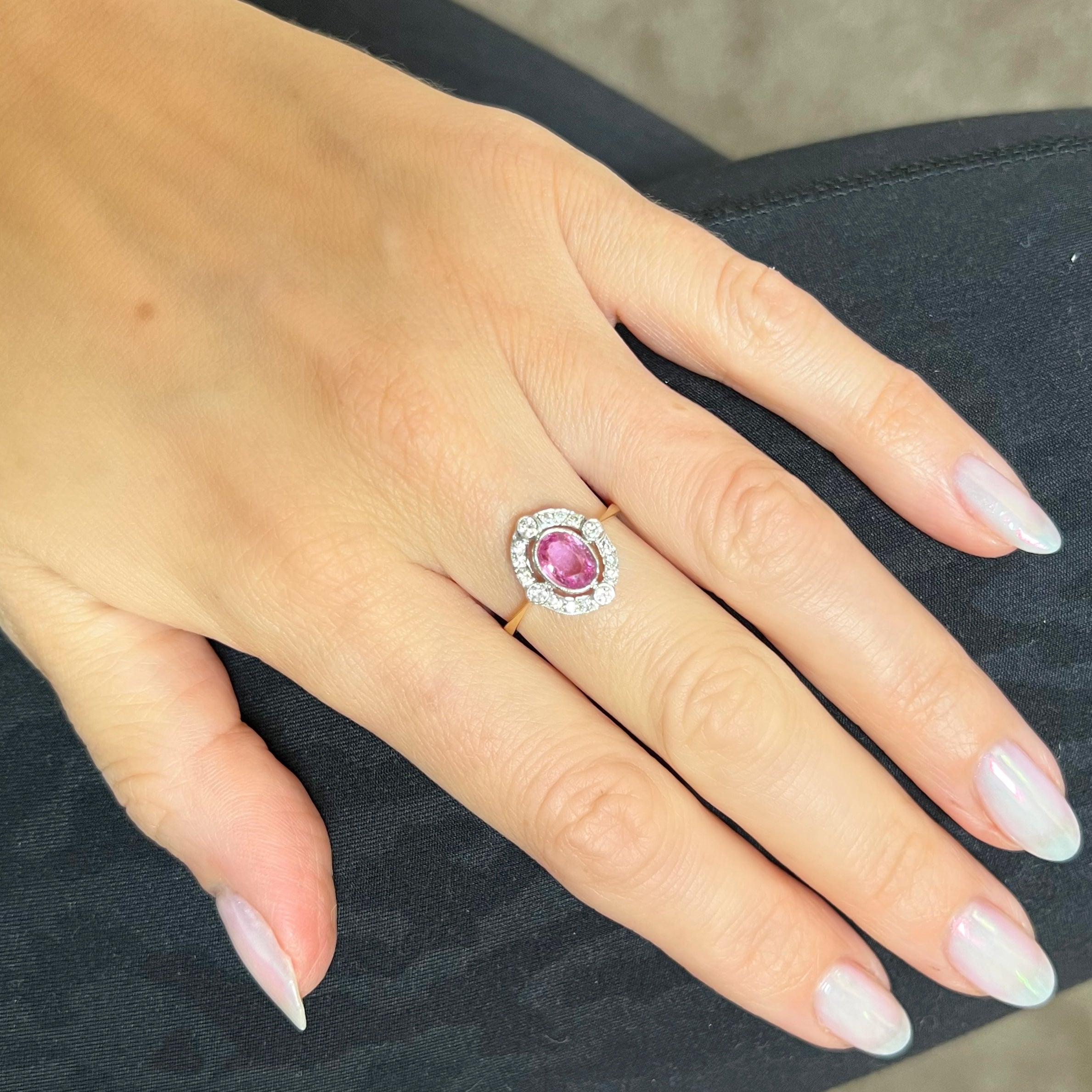 Art Deco Style Pink Sapphire and Diamond Target Ring