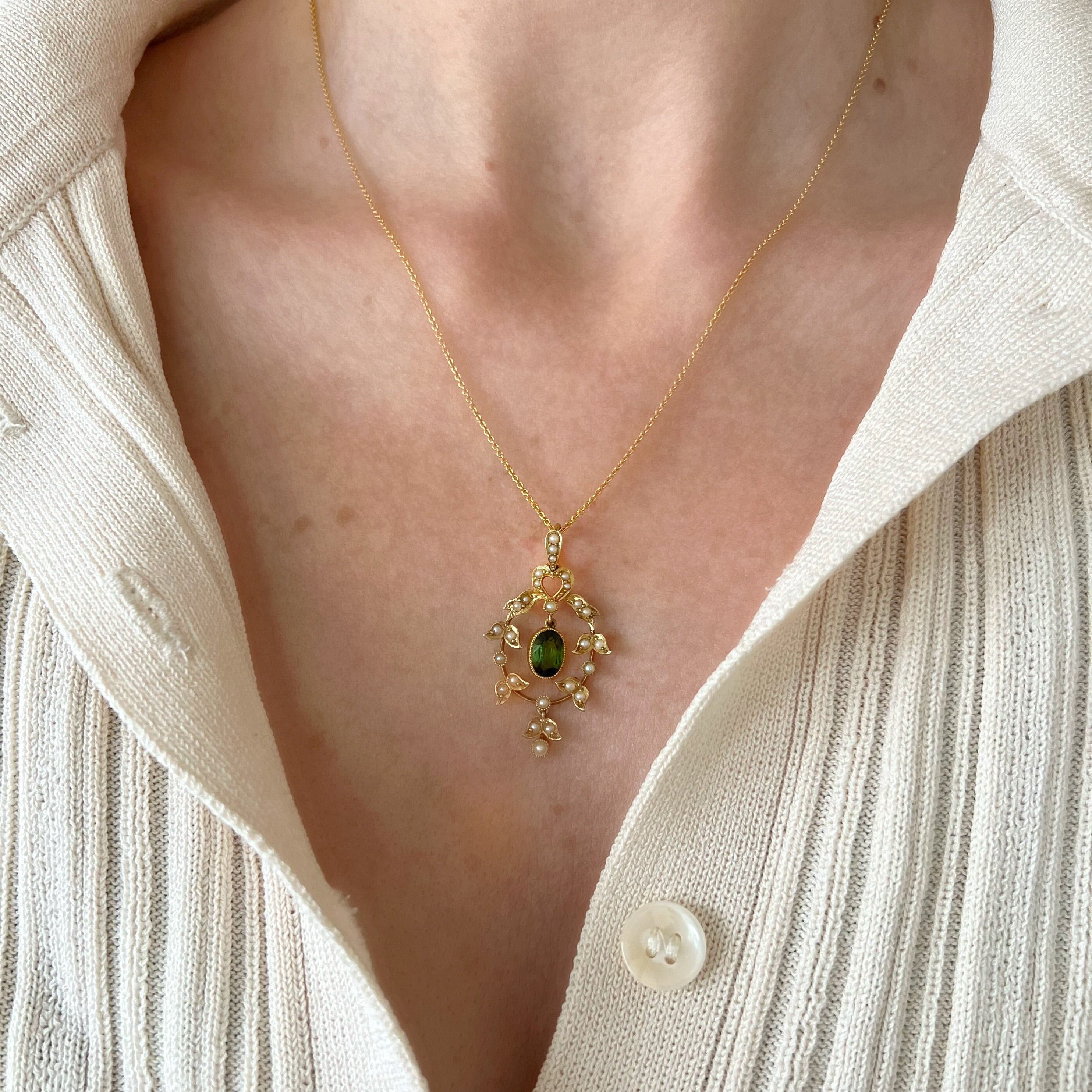 Edwardian Peridot and Seed Pearl Pendant