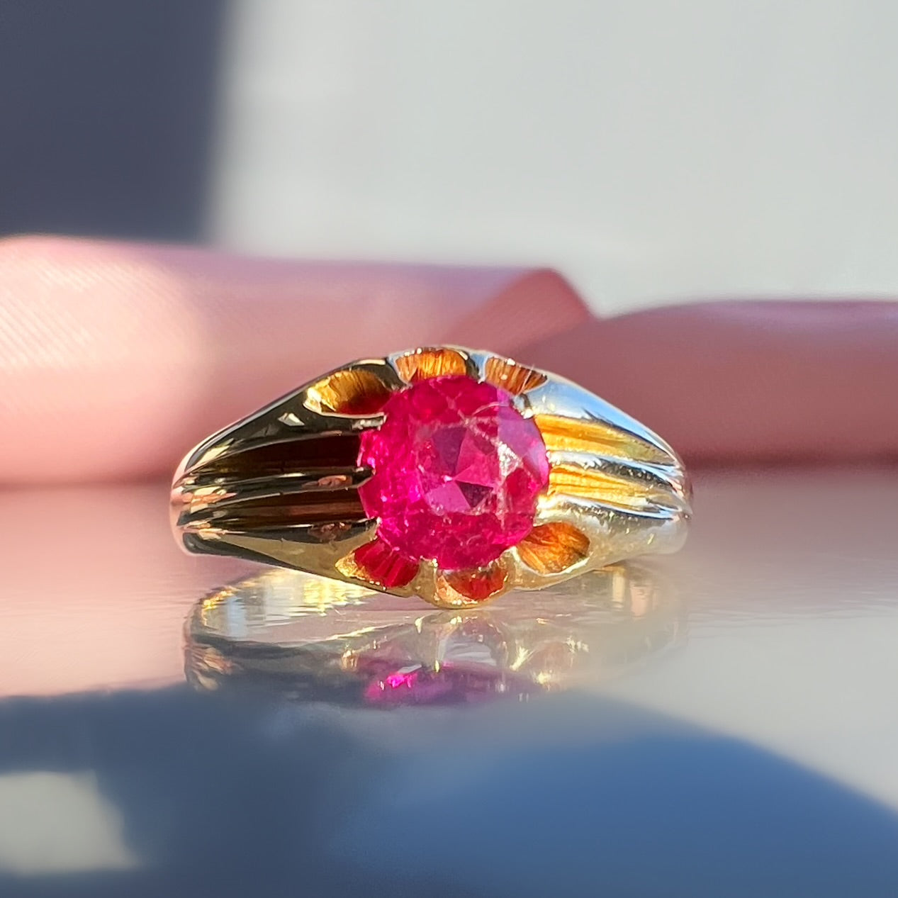 Antique Ruby 18ct Gold Gypsy Ring