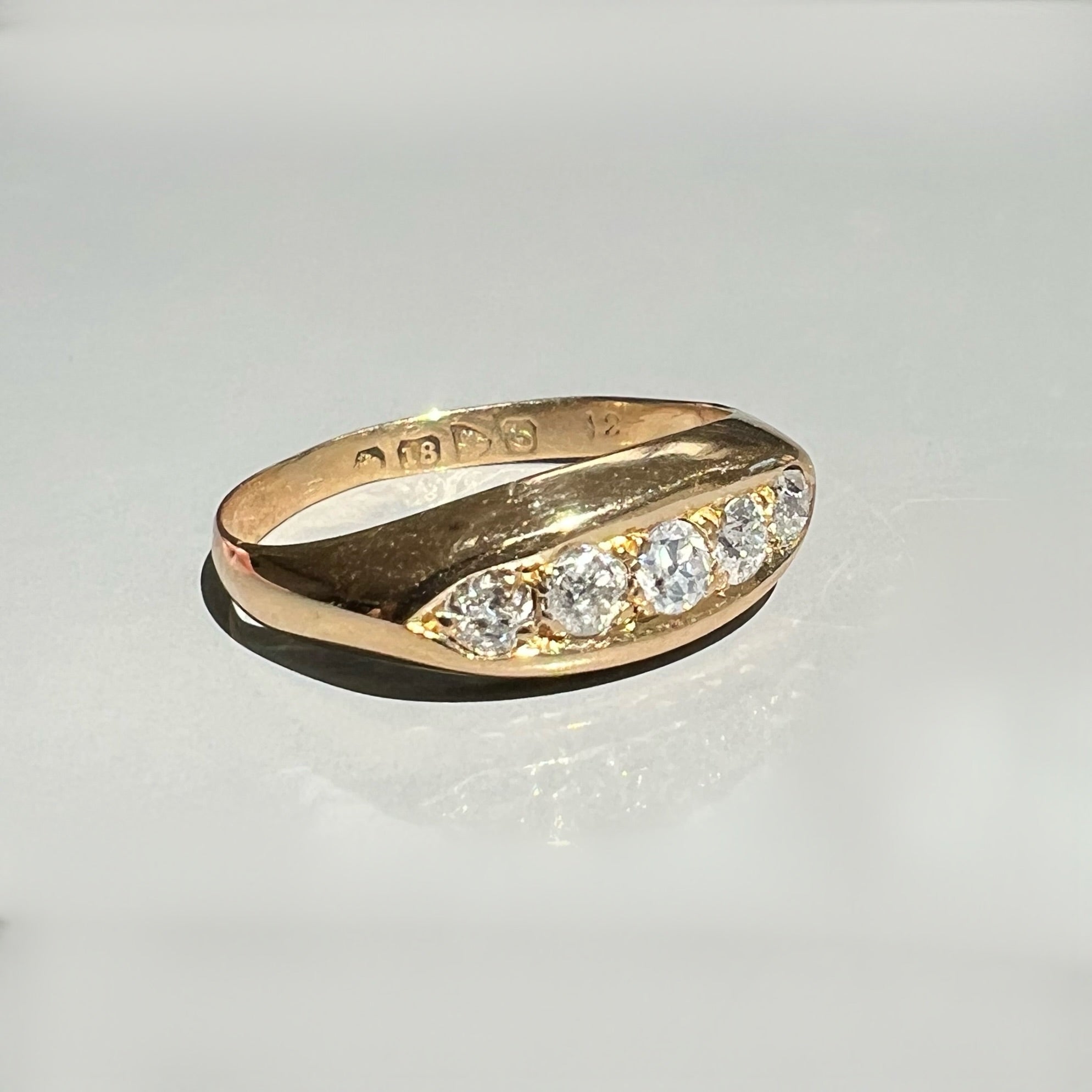 Antique 0.35ct Diamond and 18ct Gold Boat Ring