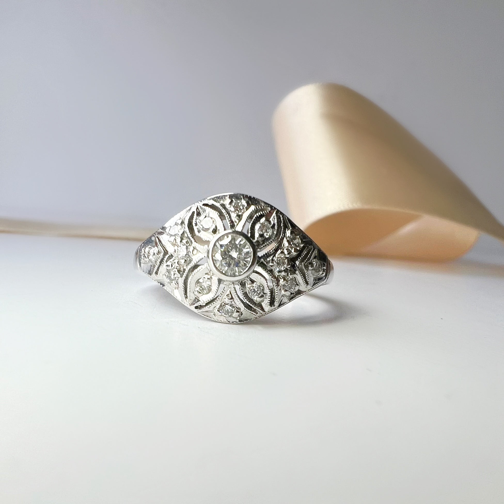 Art Deco Style 0.35ct Diamond Bombe Ring