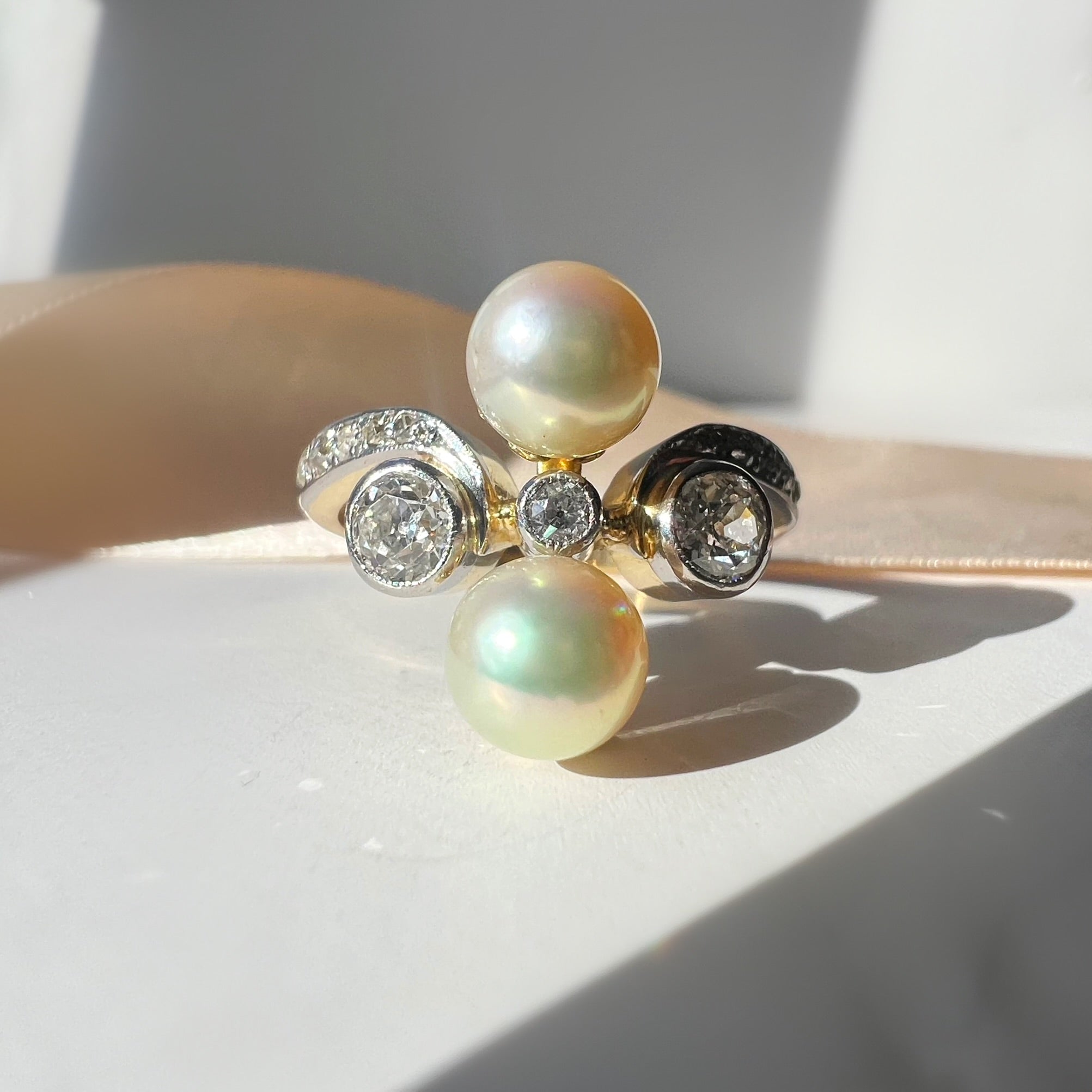 Antique Art Nouveau Pearl and Diamond Ring
