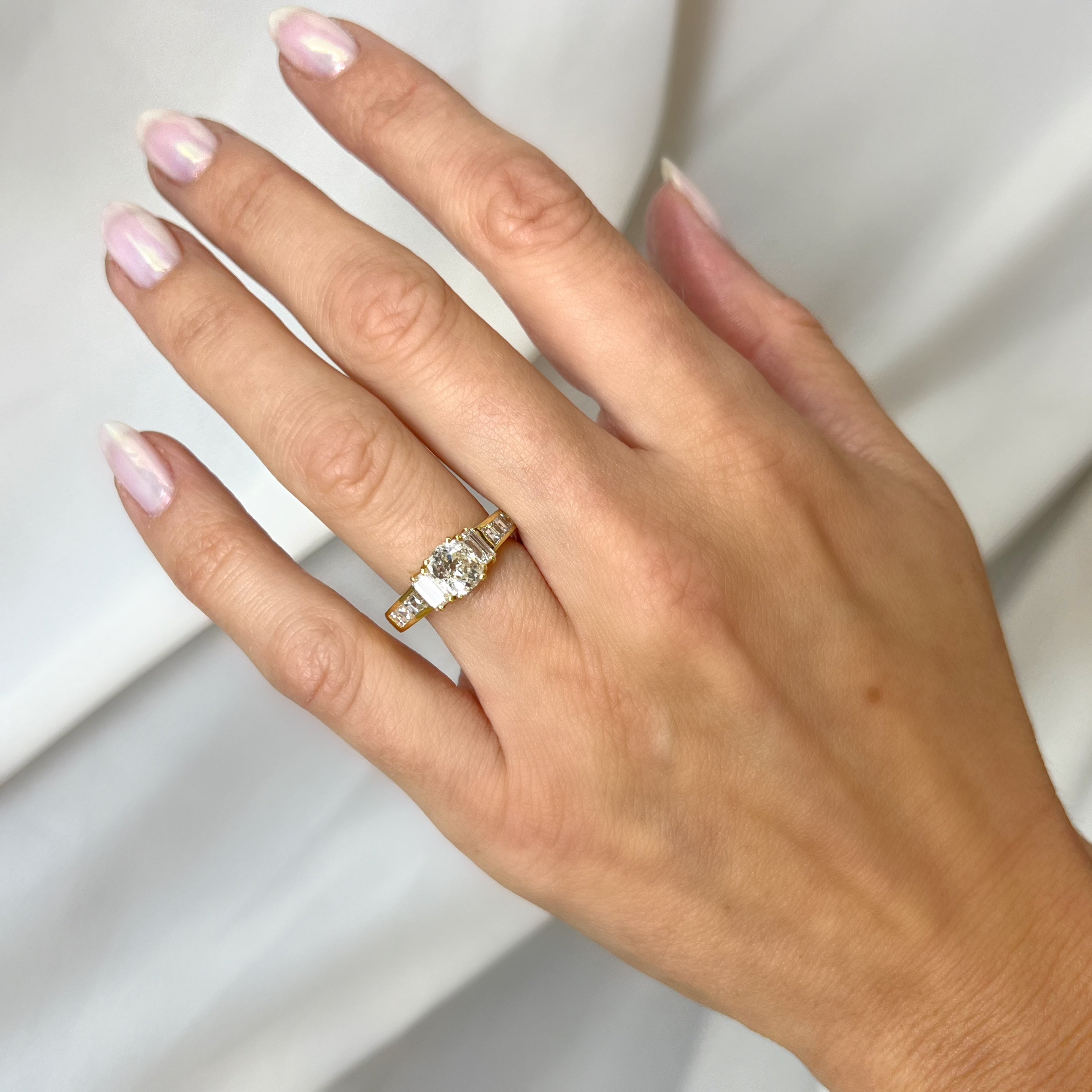 1.92ct Old Cut Diamond Ring with Diamond Baguette Shoulders