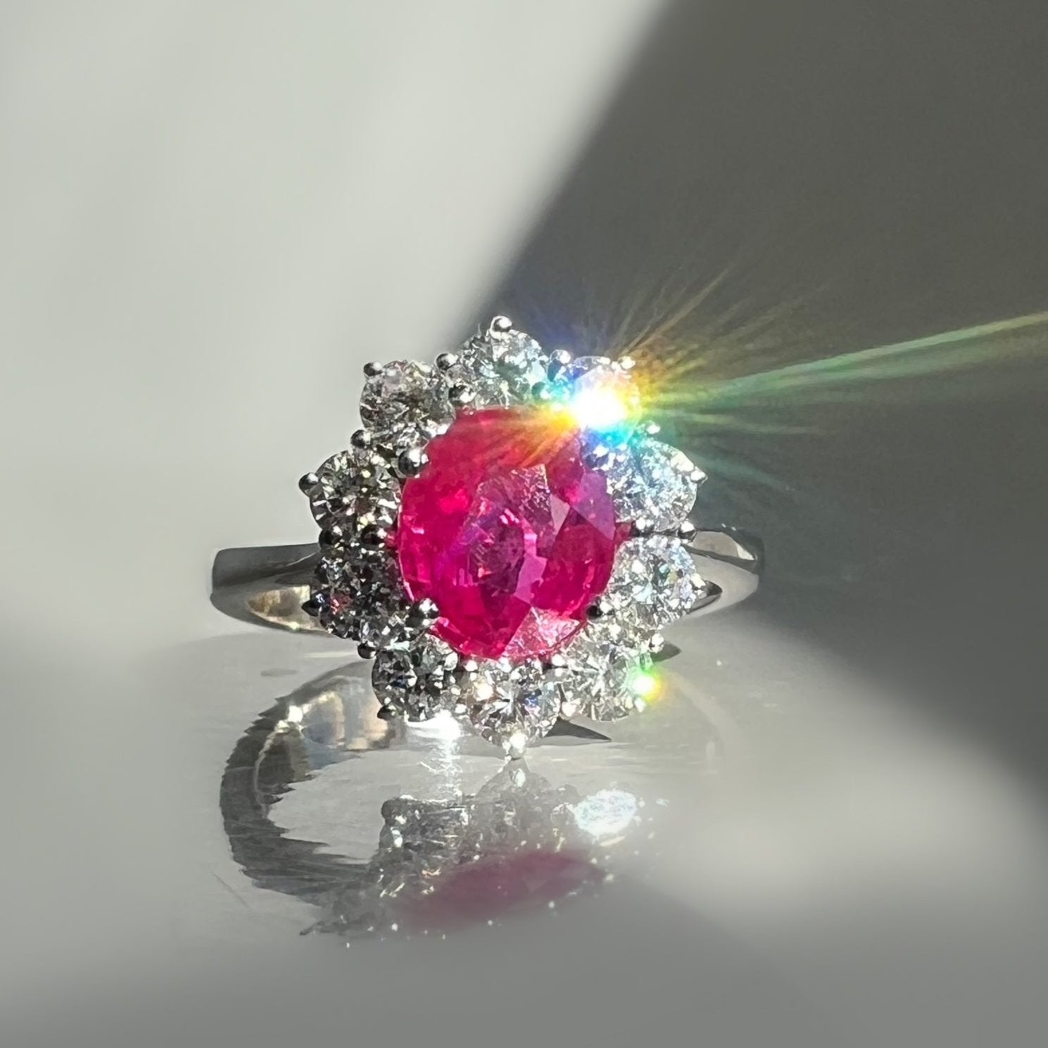 1.48ct Burma Ruby and Diamond Cluster Ring