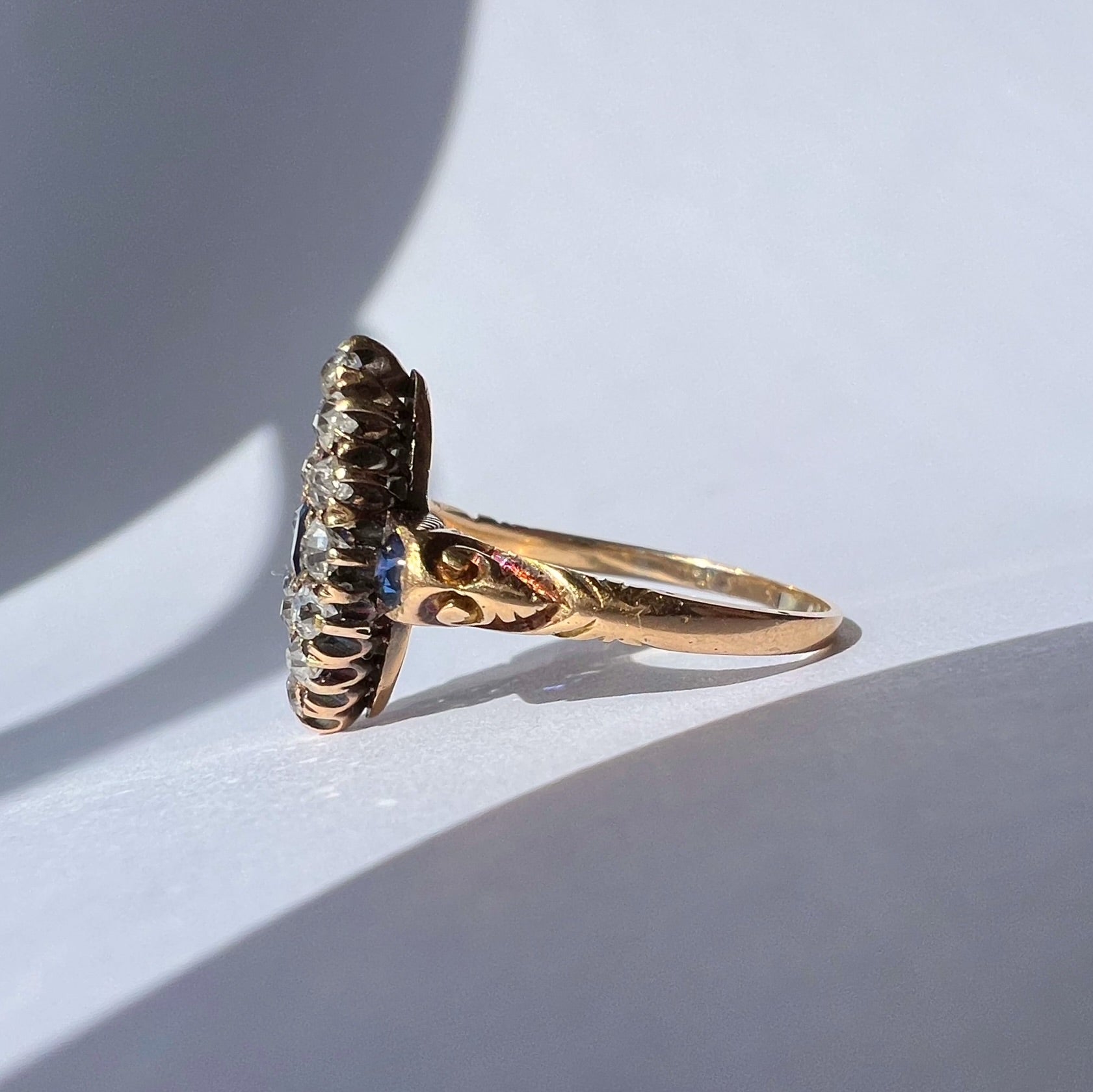 Antique Sapphire and Diamond Marquise Ring