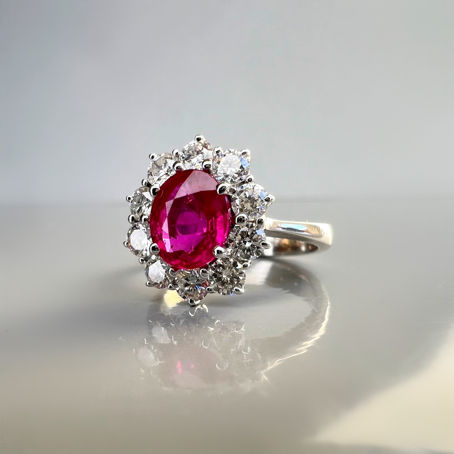 1.48ct Burma Ruby and Diamond Cluster Ring