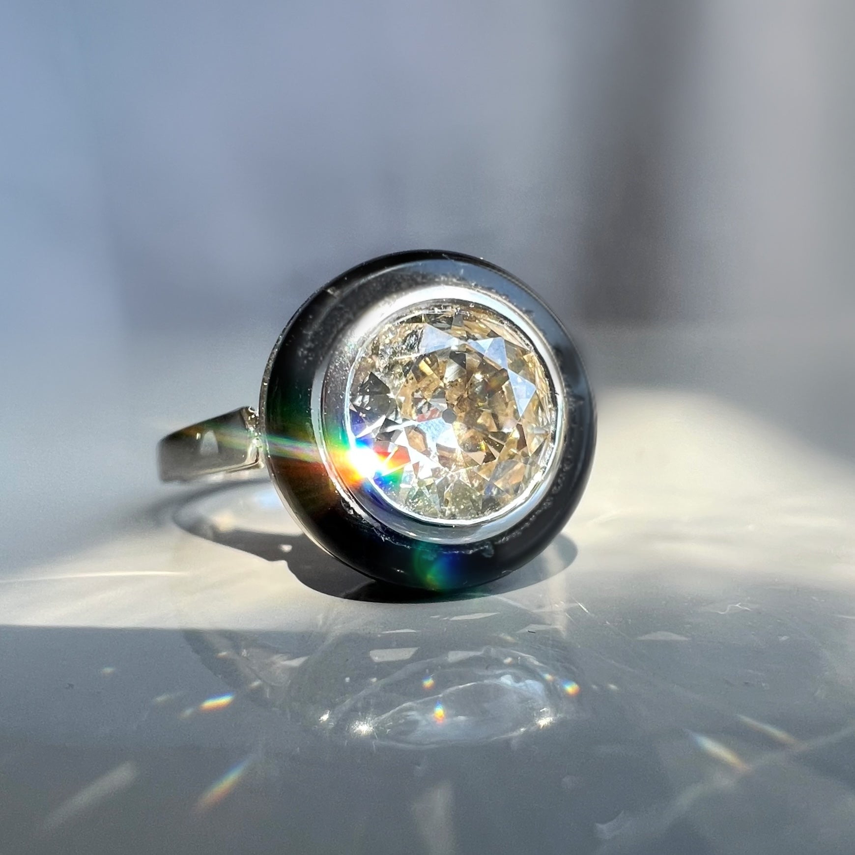 Art Deco 1.30ct Diamond and Onyx Ring