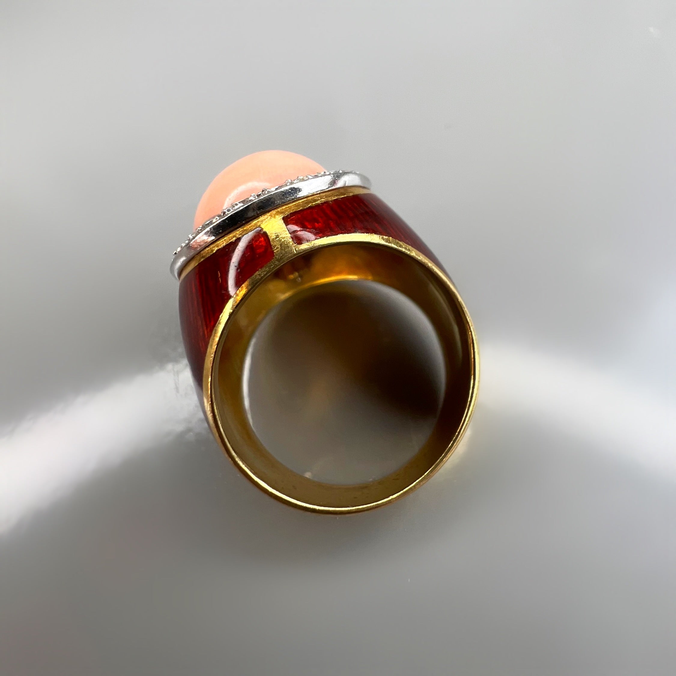 Vintage Coral, Diamond and Enamel Dress Ring