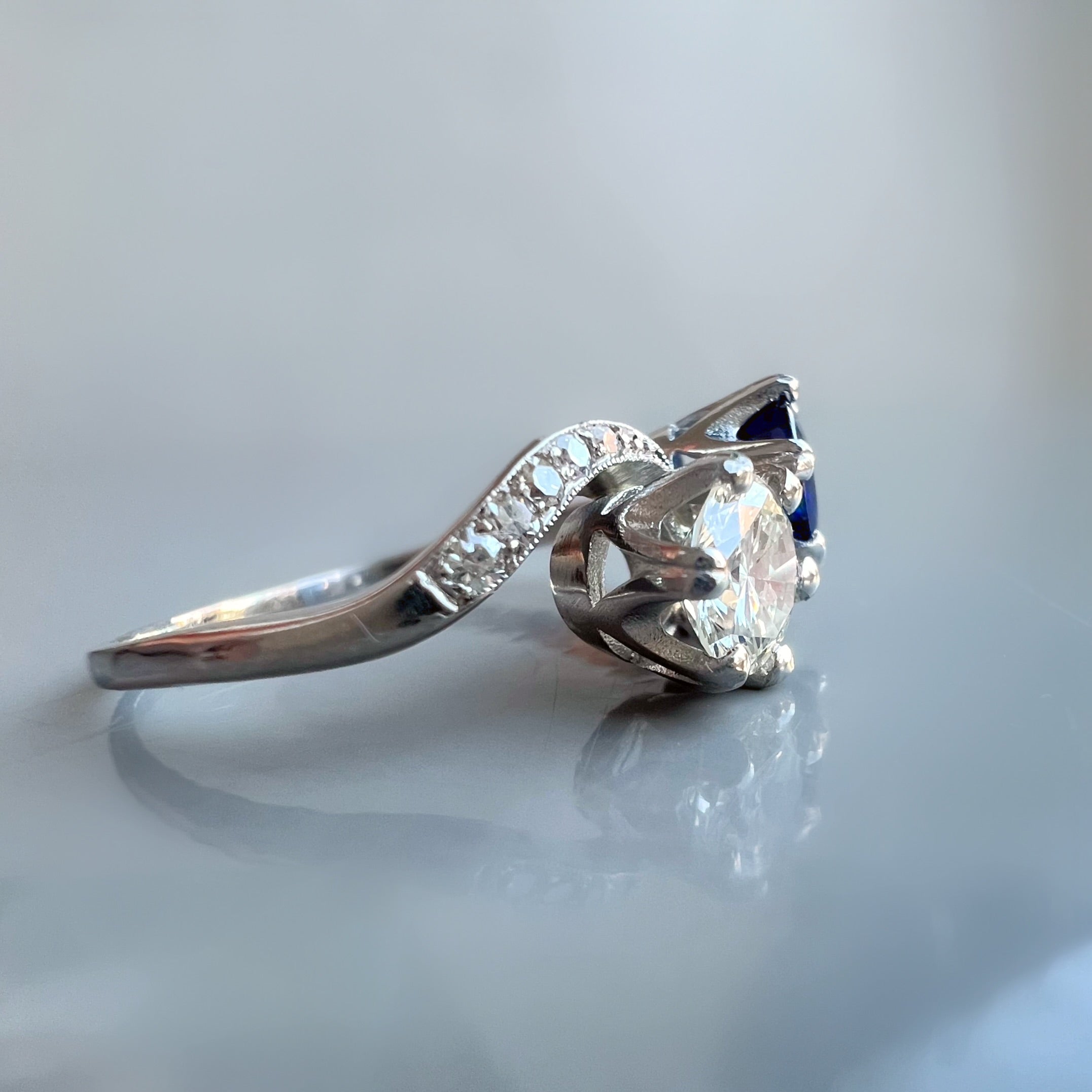Vintage Sapphire and Diamond Toi et Moi